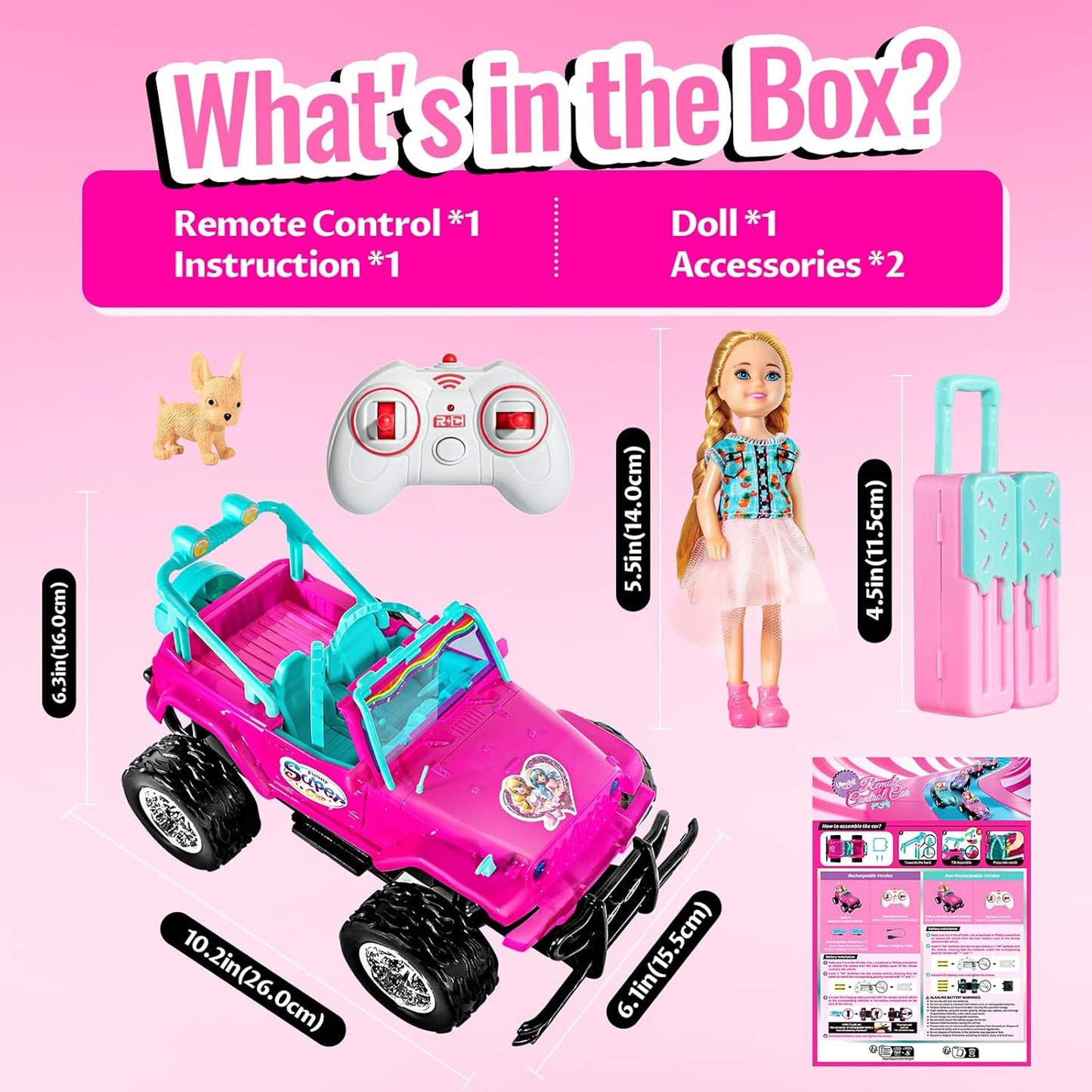 ULOVEME RC Cars - Remote Control Car with 5.5" Doll for Girls, 2.4GHz Je ep RC Cars - Simple Control Toy Cars for Kids (Pink)