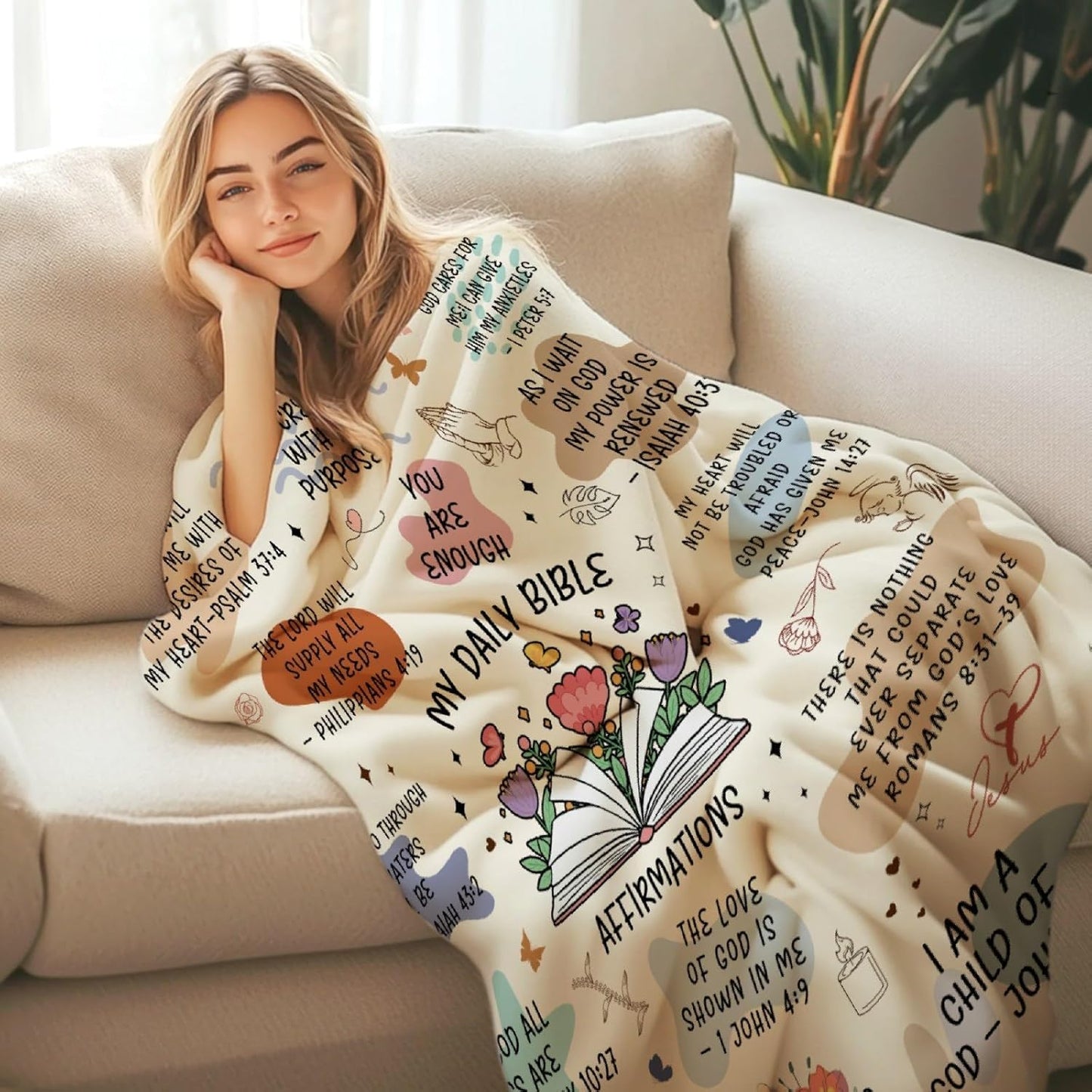 Christian Gifts for Women Men, Bible Verse Blanket for Women Faith,Faith-Based Bible Religious Gifts, My Daily Bible Affirmations Flannel Throw Blankets,Inspirational Thoughts Prayer Blanket, 60x50(M)