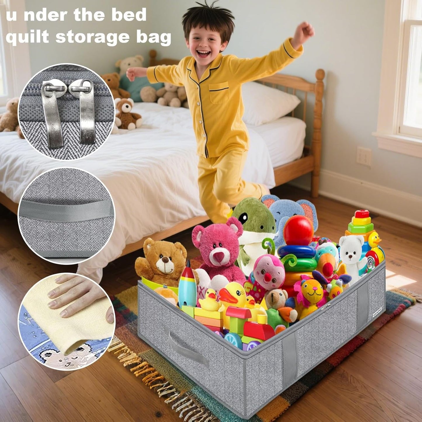 Under Bed Storage Bins - with Handle Lid Clear Window | Under Couch Storage Containers,for Clothes Sheet Bedding Blanket Toy Home Apartment Bedroom Living Room Closet Dorm