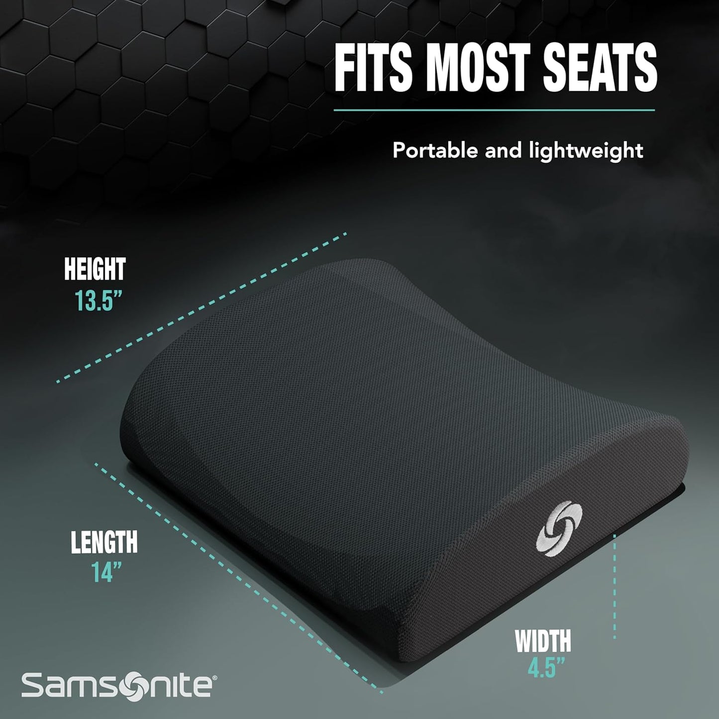 Samsonite Memory Foam Lumbar Support Pillow for Office Chair, Gaming Chair, or Automotive Use, Ergonomic Back Cushion, Home Office Essentials for Sitting Comfort and Posture Relief Back Support