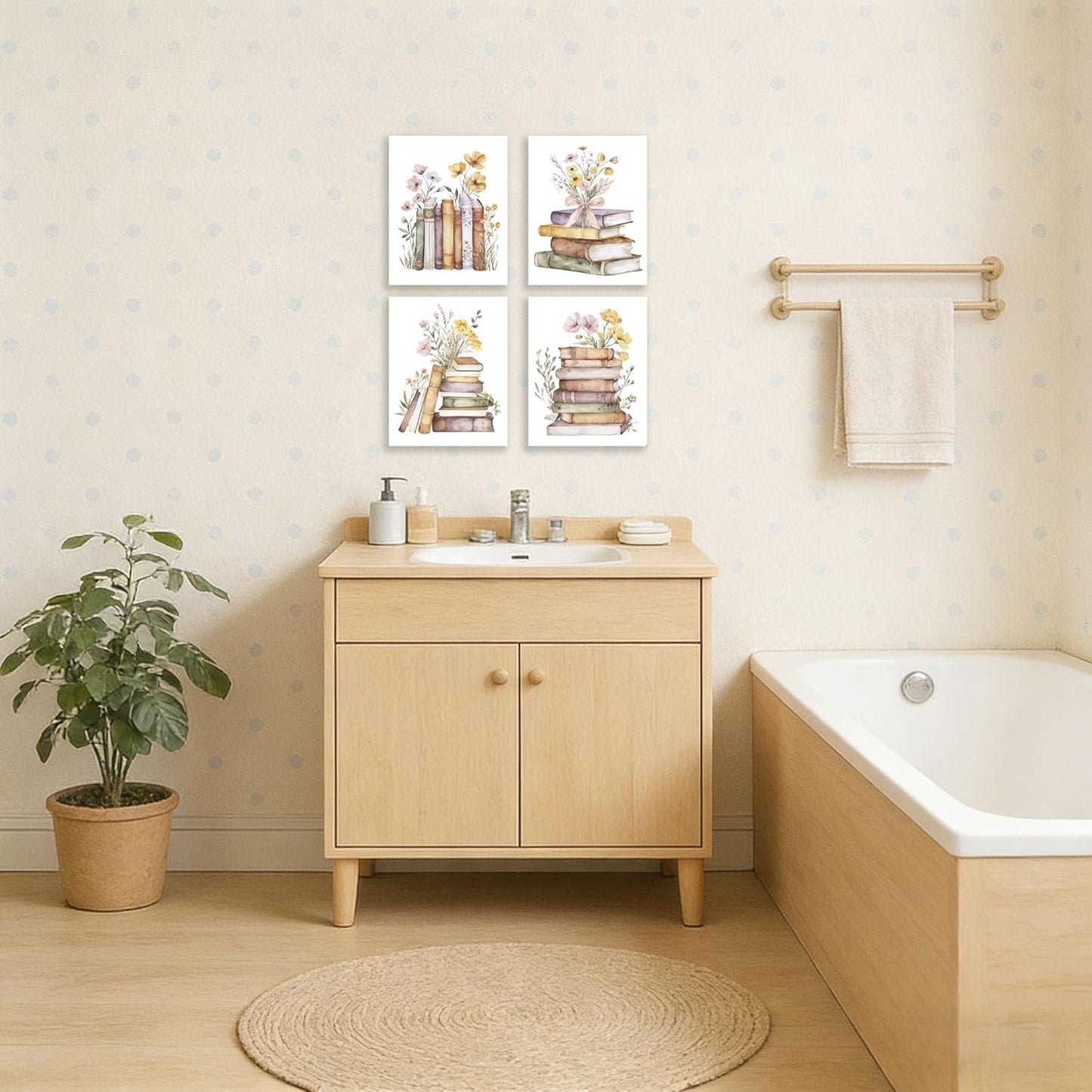 Frimeeme Retro Reading Wall Art Prints Set of 4,Boho Wildflower Books Classroom Posters,Classroom Canvas Wall Art 8x10 Unframed