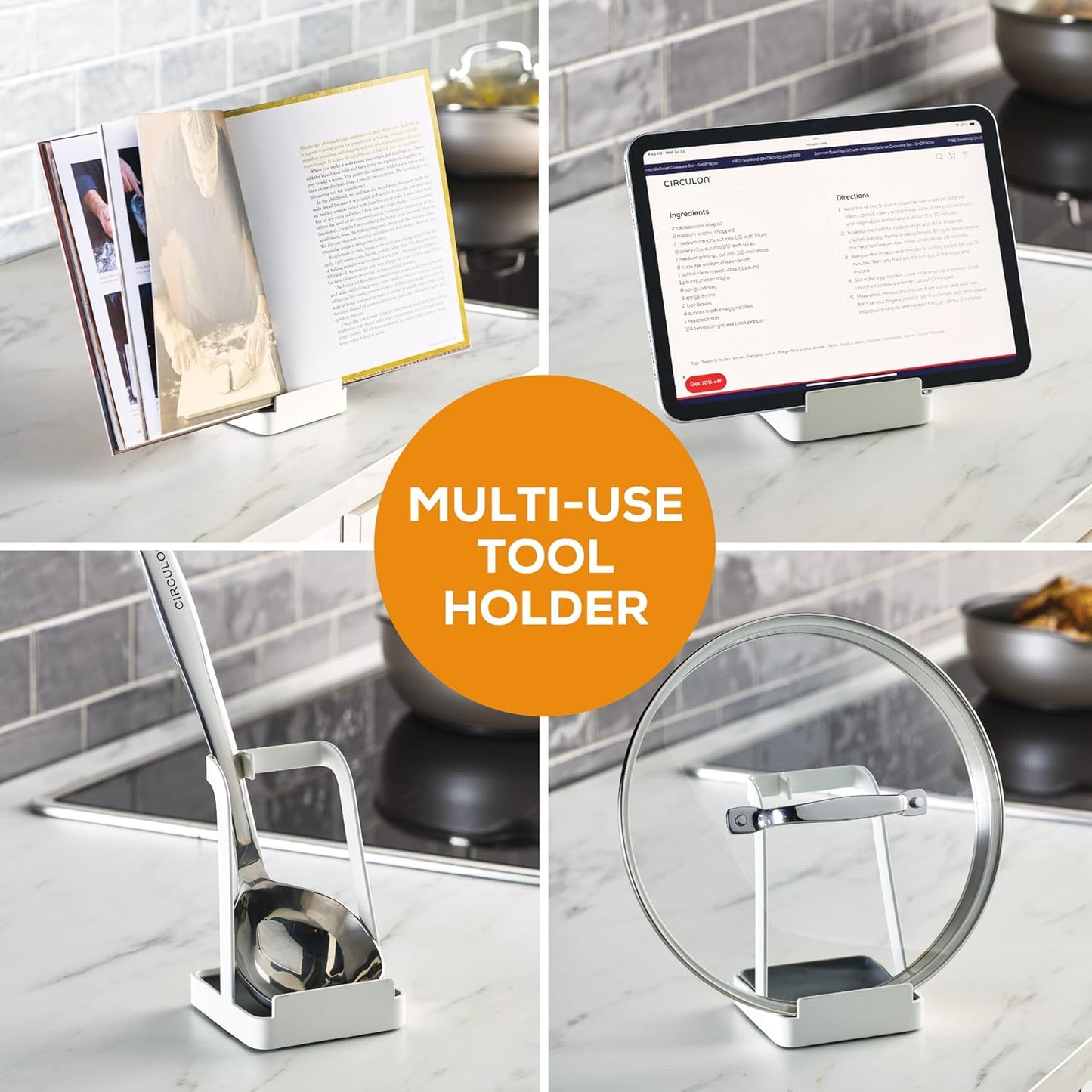 Circulon Infinity Pan with ScratchDefense Nonstick Cookware, Induction Suitable, Dishwasher Safe with Multipurpose Tool Holder and Lid, 9.5 Inch (3.2-Quart), Multipan, Metal Utensil Safe - Platinum