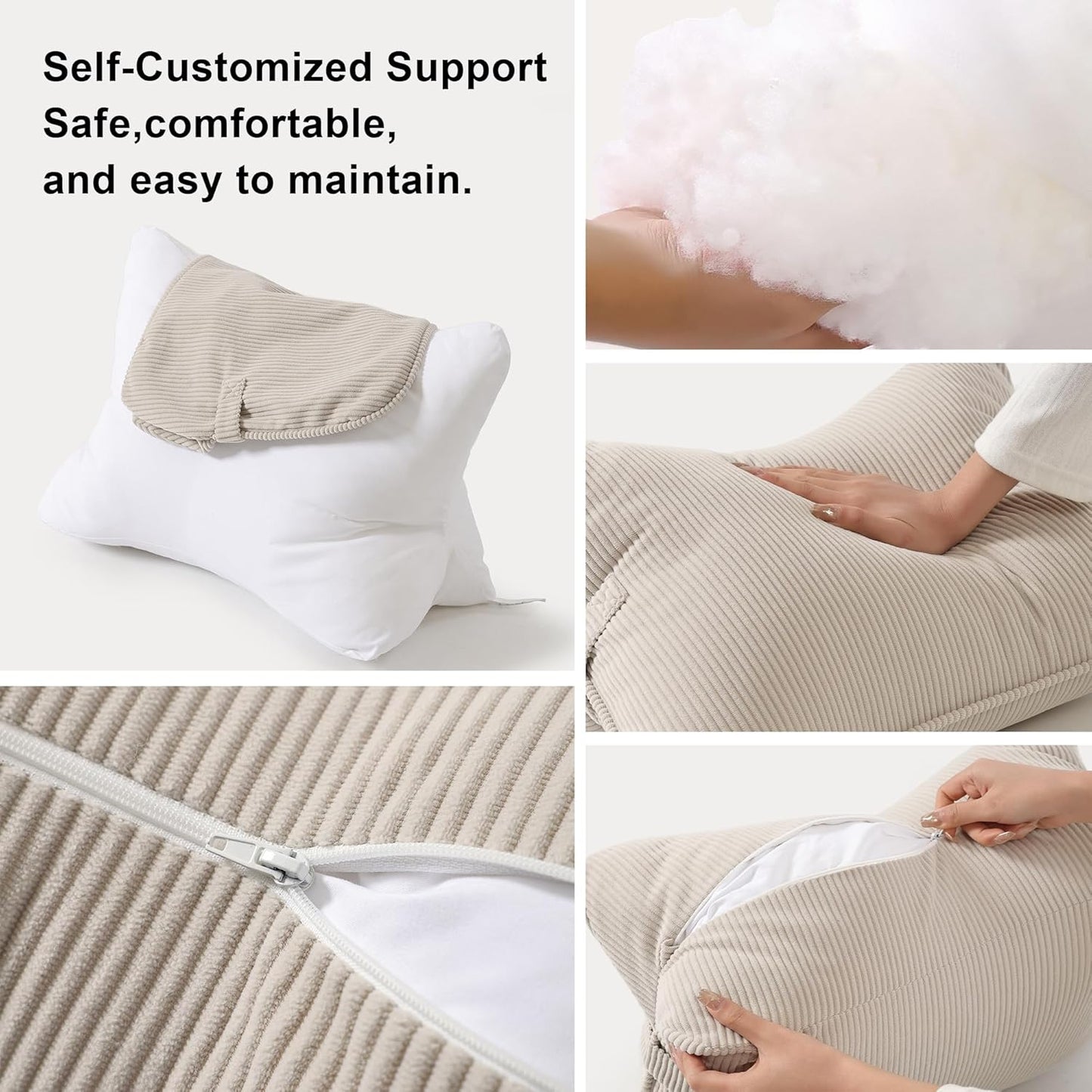 Corduroy Lumbar Support Back Pillow for Watching TV, Relaxing & Gaming, Ergonomic Triangle Support Cushion for Sofa, Armchair & Bed Sitting, Removable Washable Cover, Beige Gray