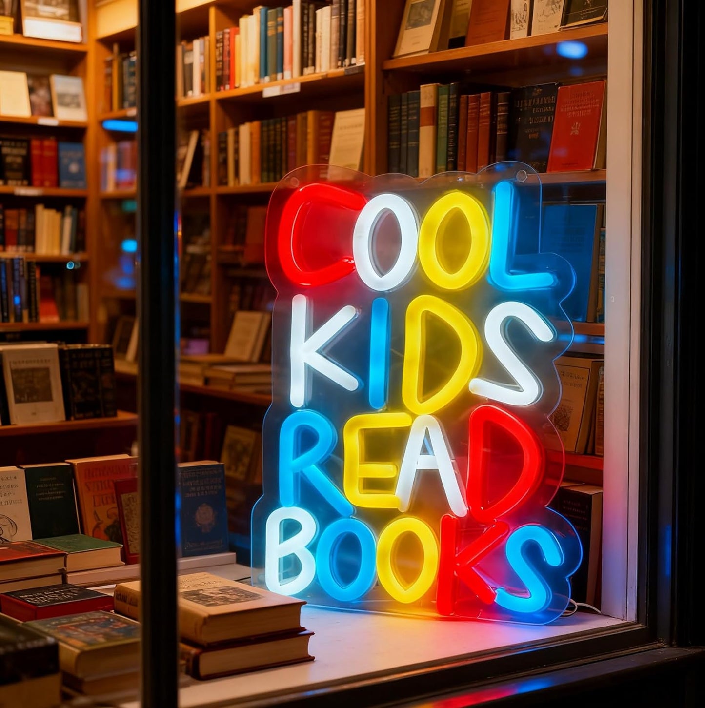 Cool Kids Read Books Neon Sign, USB Powered Dimmable Decorative Neon Light Home Kids Room Classroom Library Reading Themed Decor Wall Table Light Up Sign 10.2 x 6.7 In