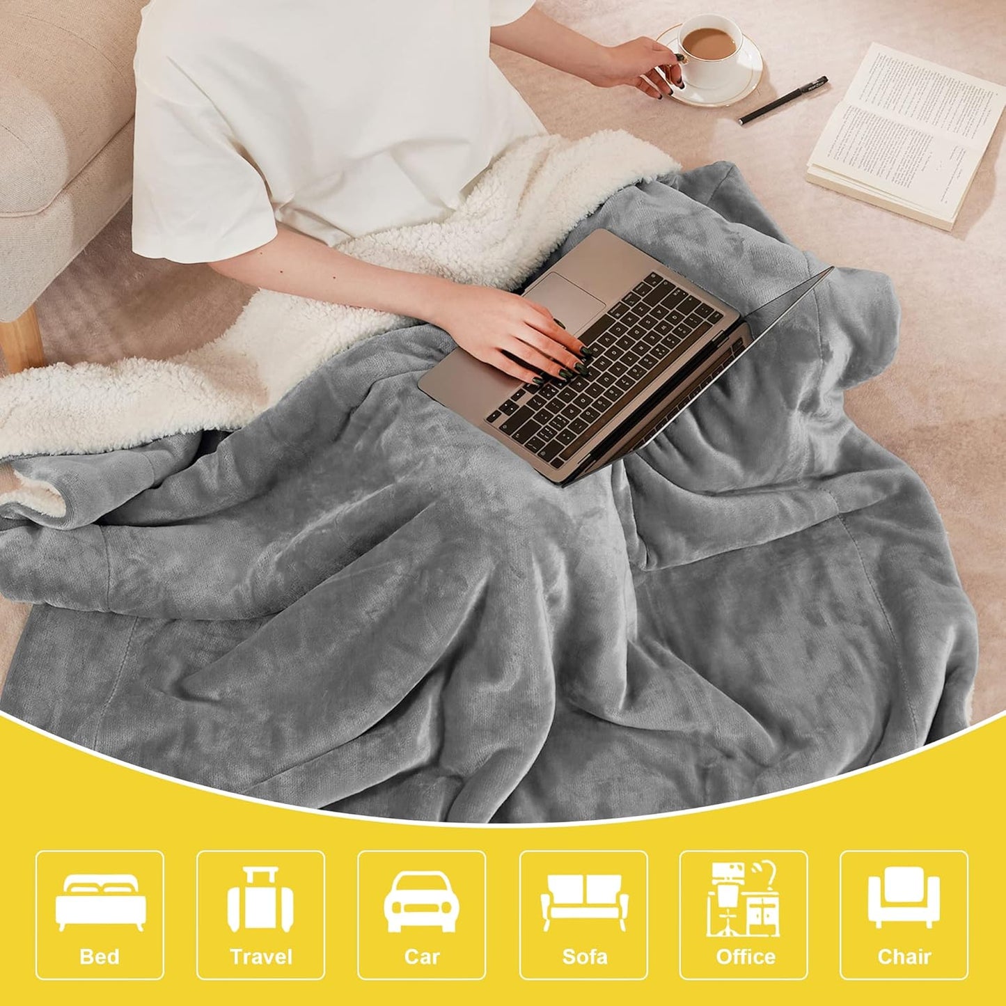 NICETOWN Sherpa Blanket Thick Soft Comfy Light Grey Dual Sided Lightweight Fleece Car Blankets for Camper RV, Cozy Warm Throw Blanket for Baby/Couch/Sofa/Bed, 50 inches x 60 inches