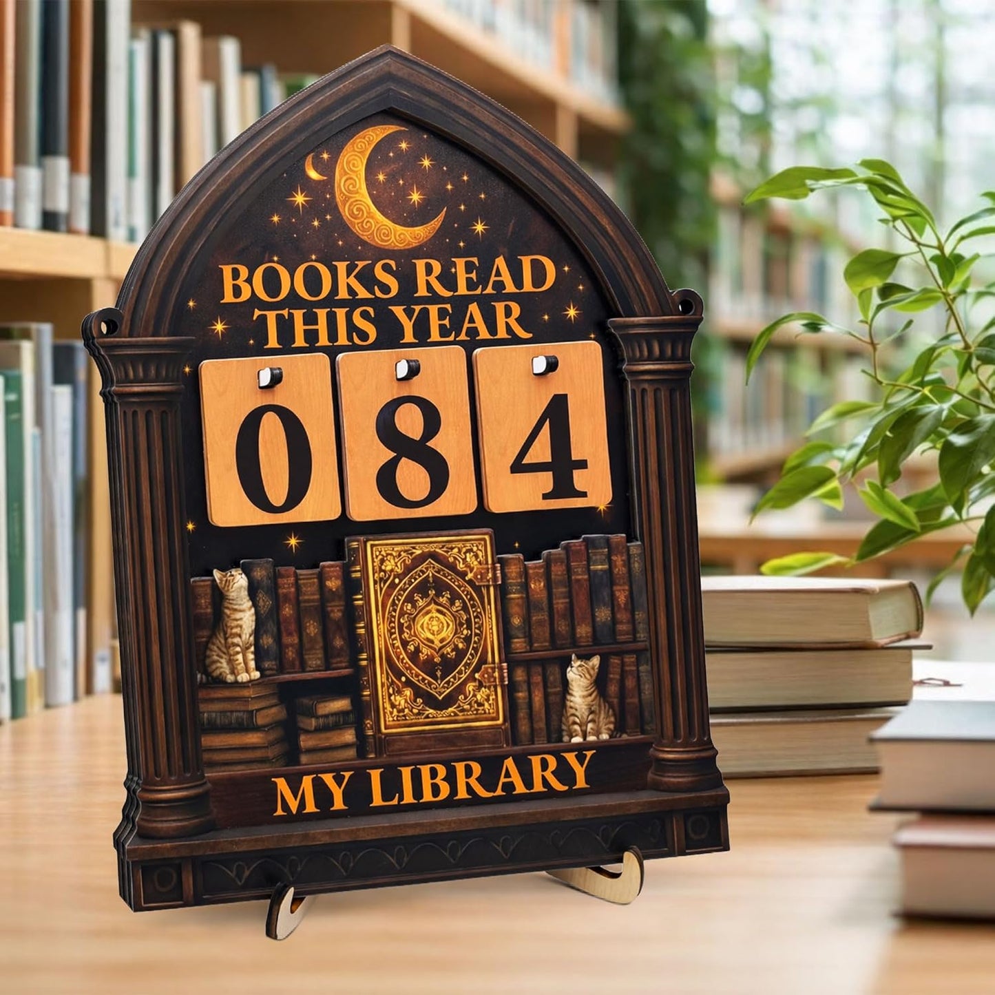 Books Read This Year Counter Sign - Vintage Reading Tracker Ornament Bookshelf Decor - Bookish Gifts for Book Lovers Bookworms Readers