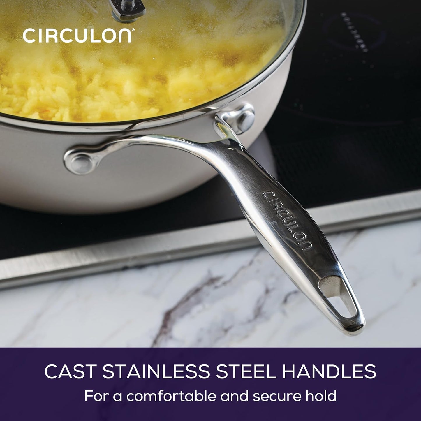 Circulon Infinity Pan with ScratchDefense Nonstick Cookware, Induction Suitable, Dishwasher Safe with Multipurpose Tool Holder and Lid, 9.5 Inch (3.2-Quart), Multipan, Metal Utensil Safe - Platinum