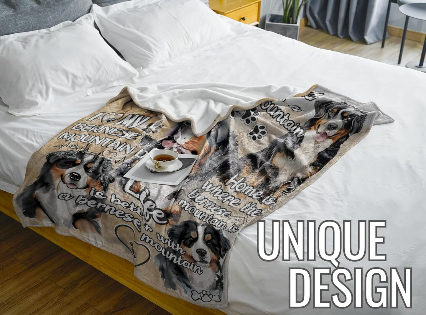 Bernese Mountain Blanket Gifts for Dog Lover & Owner, Bernese Mountain Gifts for Women & Men, Dog Mom & Dad, Soft Flannel Blanket, 65 x 50 inches