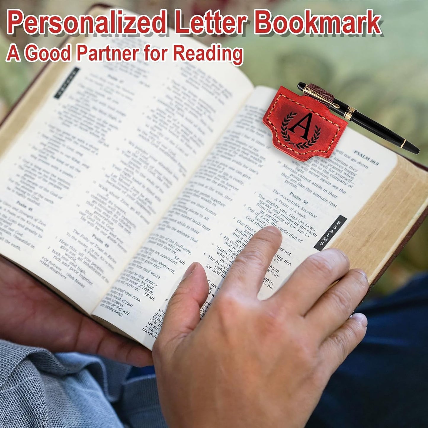 Personalized Leather Magnetic Bookmark with Pen Holder, Bookmark 26 Letters Name Initial Bookmarks for Readers, Book Lover Gifts for Women Men Notebook Accessories (Brown, A)