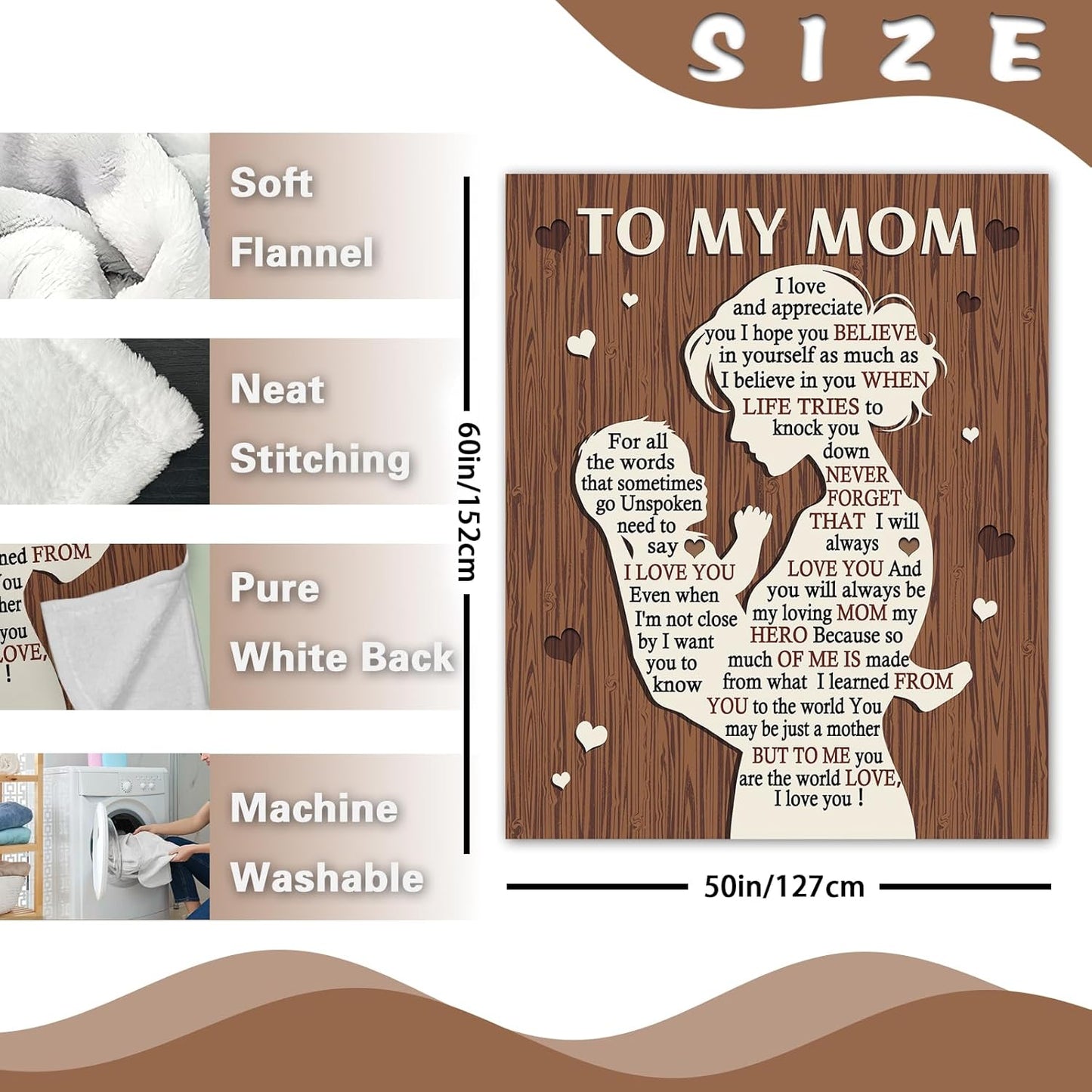 Gift for Mom from Daughter Son Flannel Throw Blanket, for Mama Women, Birthday Ideas, to My Mom Present, Farmhouse Soft Bedding Sofa Blankets 50 x 60 in