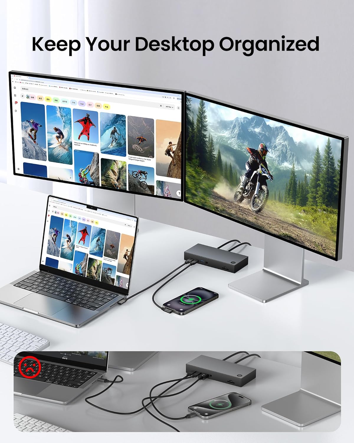 Silkland USB C Monitor Cable Right Angle 5FT, 8K@30Hz 5K/4K@60Hz Display, 20Gbps Data Transfer, 90 Degree USB C 3.2 Gen 2x2 Video Cable, 240W Charging for iPhone 17, MacBook, Portable Monitor, Carplay