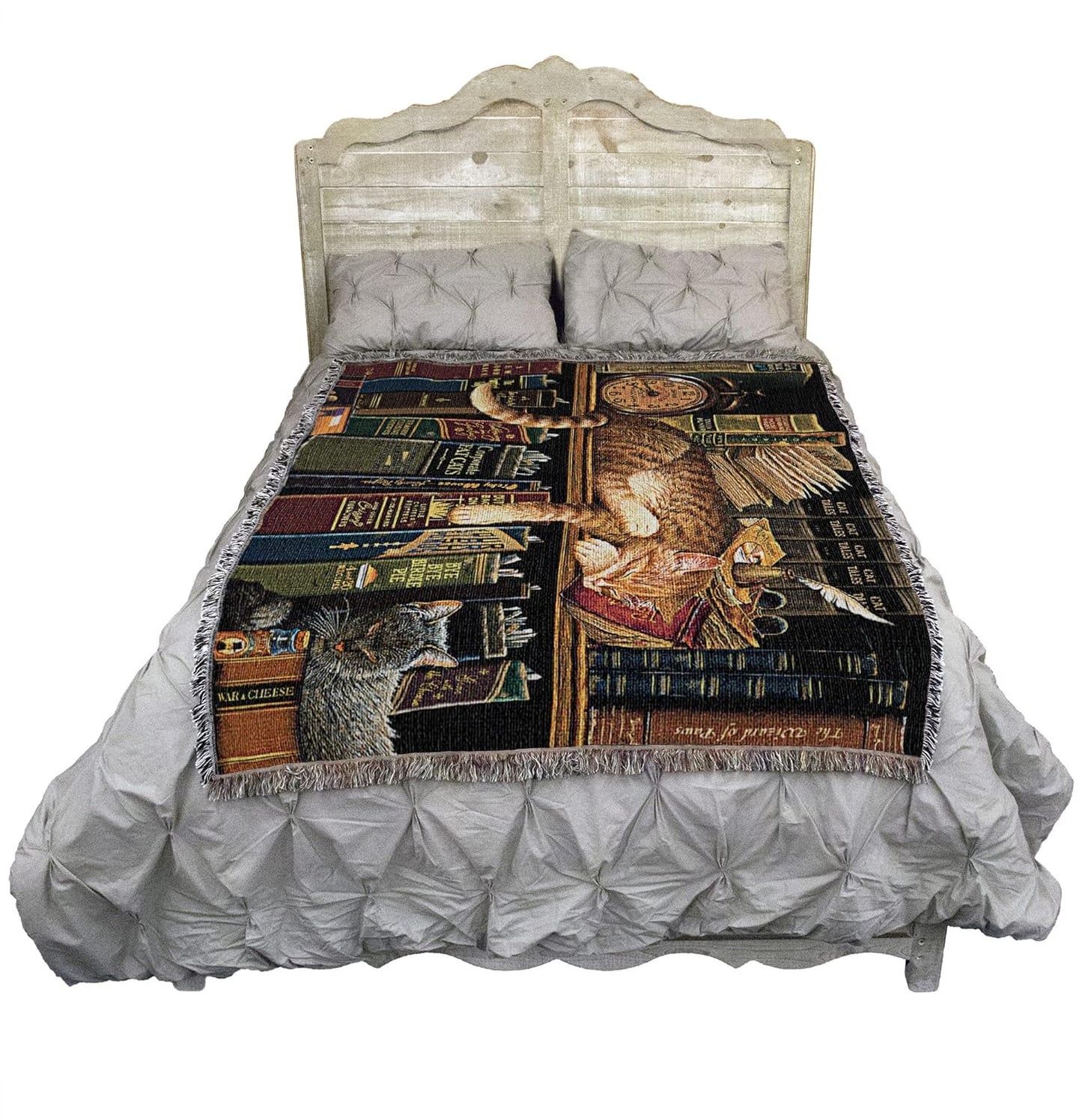 Pure Country Weavers Remington The Well Read Blanket by Charles Wysocki - Gift for Cat Lovers - Tapestry Throw Woven from Cotton - Made in The USA (72x54)