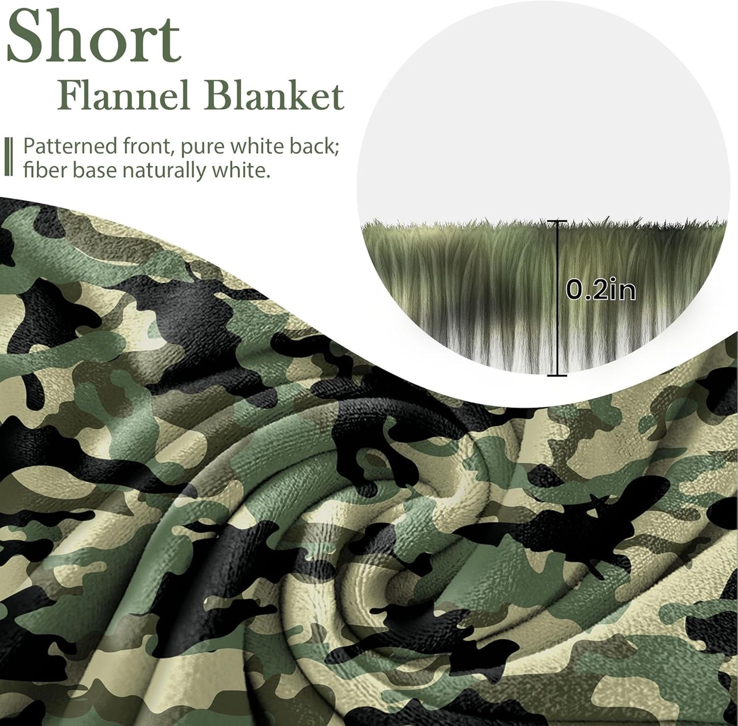 Green Camo Throw Blanket Military Style Flannel Blankets for Couch Bed Living Room Sofa, Decorative Patterned Super Soft Cozy, 50x60 in