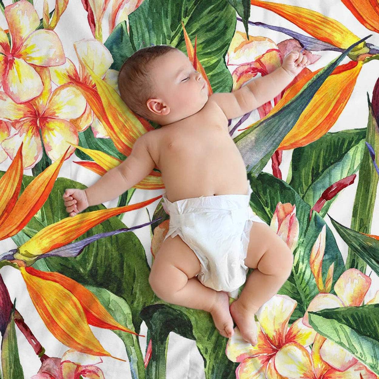 Mugod Tropical Flowers Throw Blanket Seamless Exotic Floral Pattern Bird of Paradise Decorative Soft Warm Cozy Flannel Plush Throws Blankets for Bedding Sofa Couch 50 X 60 Inch