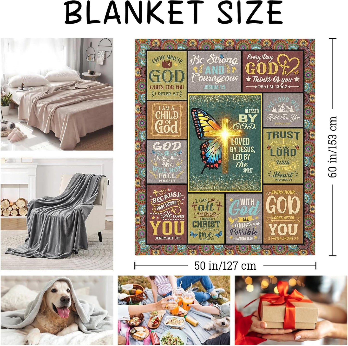 Christian Gifts for Women Throw Blanket 60"x50", Christian Birthday Gifts, Religious/Spiritual Gift for Women Bible
