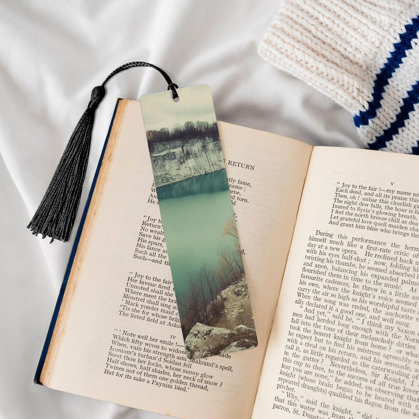 Overlooking The Lake Bookmarks Gifts for Women Men, Wooden Bookmarks for Book Lovers, Vintage Book Marks Ornaments with Tassel, Unique Personalized Reading Page Markers Black