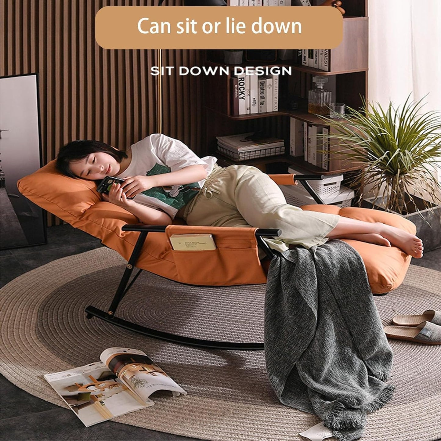 Comfy Chair For Bedroom with Multi-level adjustment,comfy Living Room Chairs ,outdoor Patio Furniture with Intimate armrest storage bag,patio Chairs,rocking Chair ,chairs Living Room, Bedroom ( Color
