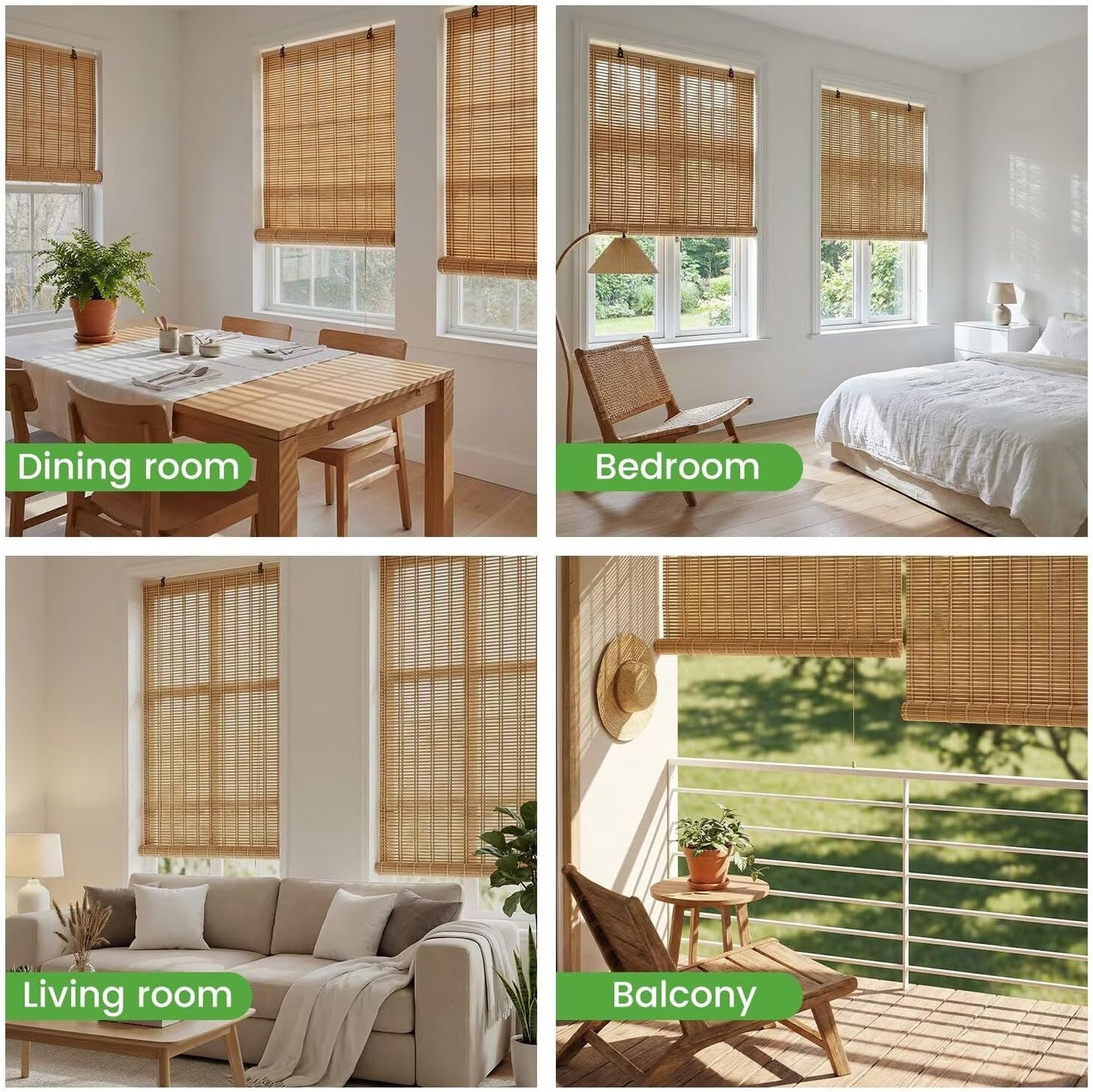 Bamboo Blinds Easy to Install Bamboo Shades for Indoor Windows Custom Sizes Roller Shades for Indoor Windows Roll Up Blinds Indoor Outdoor Patio, 32" W x 48" H