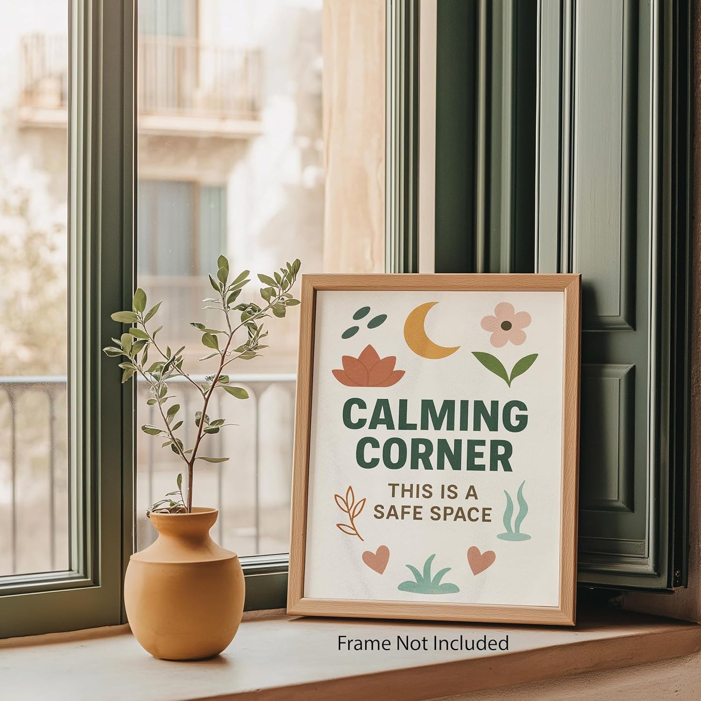 ZUKIY Peaceful Place for Gentle Moments - Motivational Wall Art Poster 8x10 Inch - Unframed Calm Corner Decor - Inspirational Sign for Kids Cozy Reading Space Classroom Bedroom Office Wall