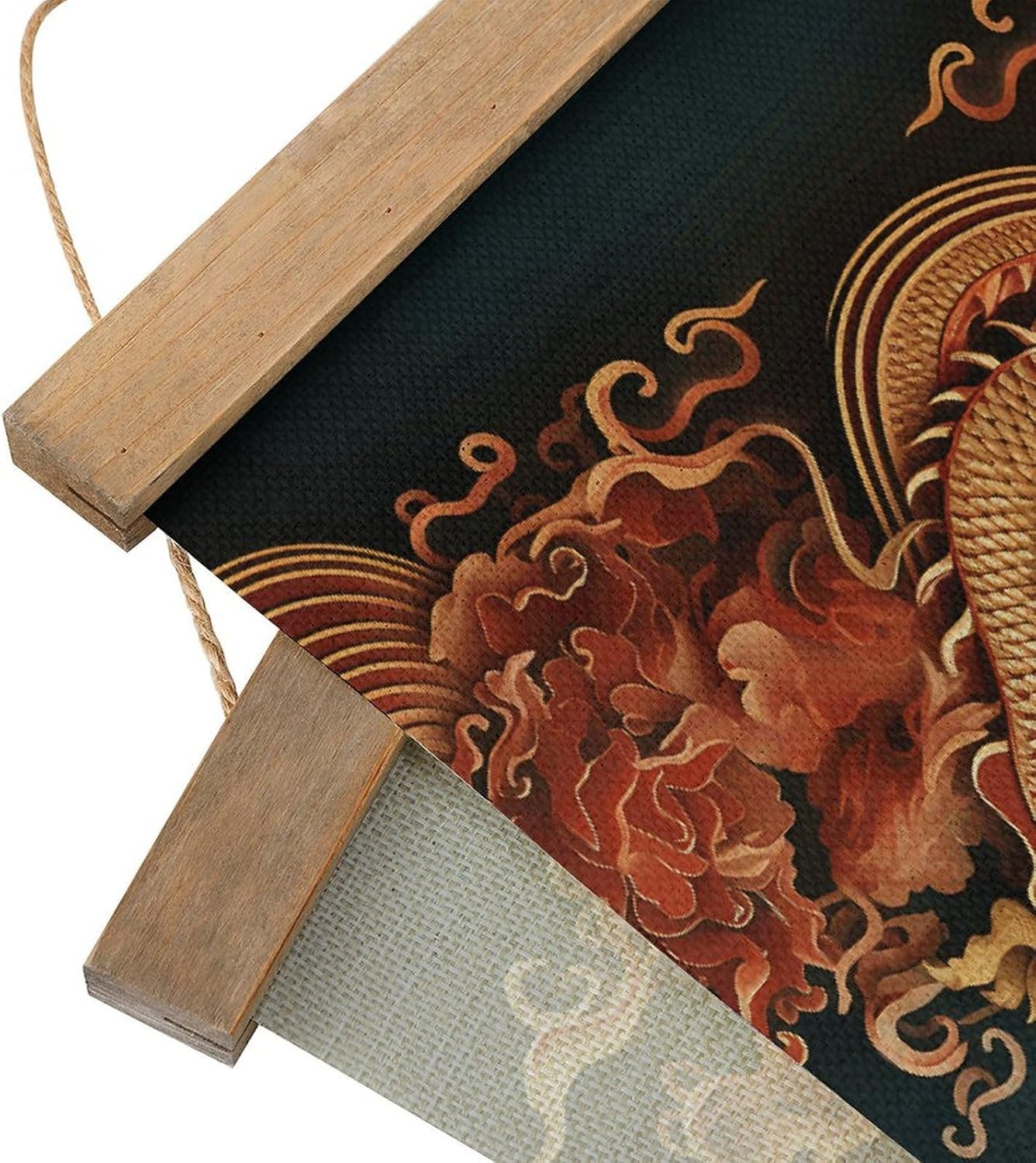 Vintage Dragon Chinese Background Poster with Wooden Frame Personalized Linen Hanging Scroll Painting Rustic Wall Hanging Illustrative Modern Artwork Decor for Home Living Room Bedroom Office