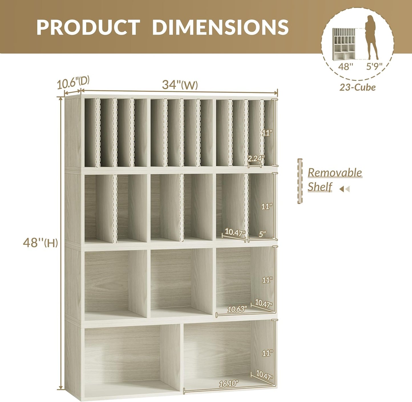 IOTXY DIY Modular Cube Bookcase - CubeXY Customizable Stackable Expandable Combination Set, 23-Cube Open Bookshelf for Books, Fabric Storage Bin, and 7/10-inch Vinyl Record Organizer, Oak