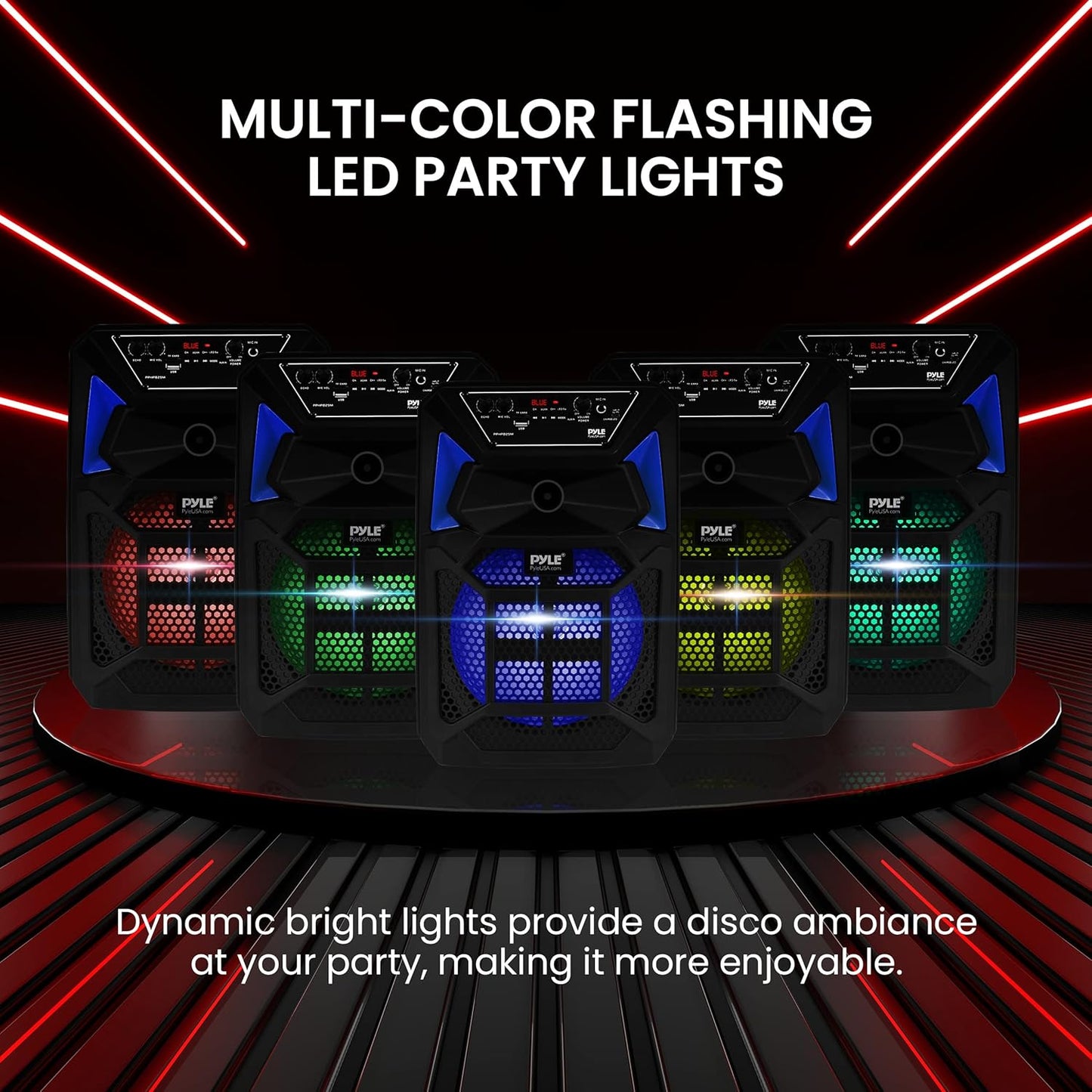Pyle Portable Bluetooth PA Speaker System - 400W Outdoor Bluetooth Speaker Portable PA System w/Microphone in, Party Lights, MP3/USB SD Card Reader, FM Radio, Rolling Wheels - Mic, Remote - PPHP82SM