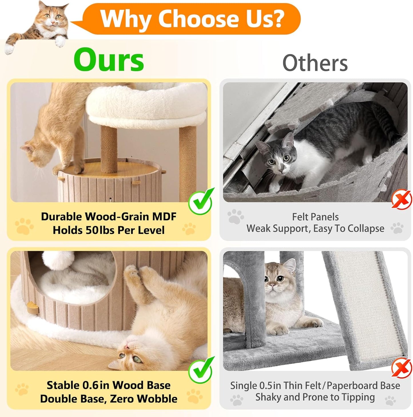 Modern Cat Tree for Indoor Cats Large Adult, 36in H Cat Tree Tower with Scratching Posts, Cozy Cat Bed Cave, Washable Cushions, Dangling Balls, Play&Nap Cat House Condo for All Breeds, Brown