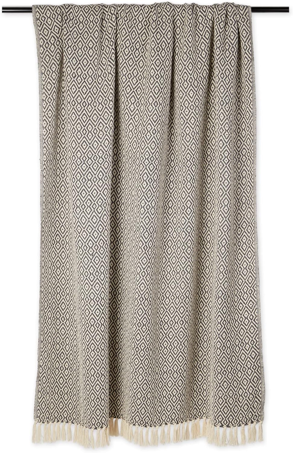 DII Rustic Farmhouse Double Diamond Woven Throw, 50x60, Mineral
