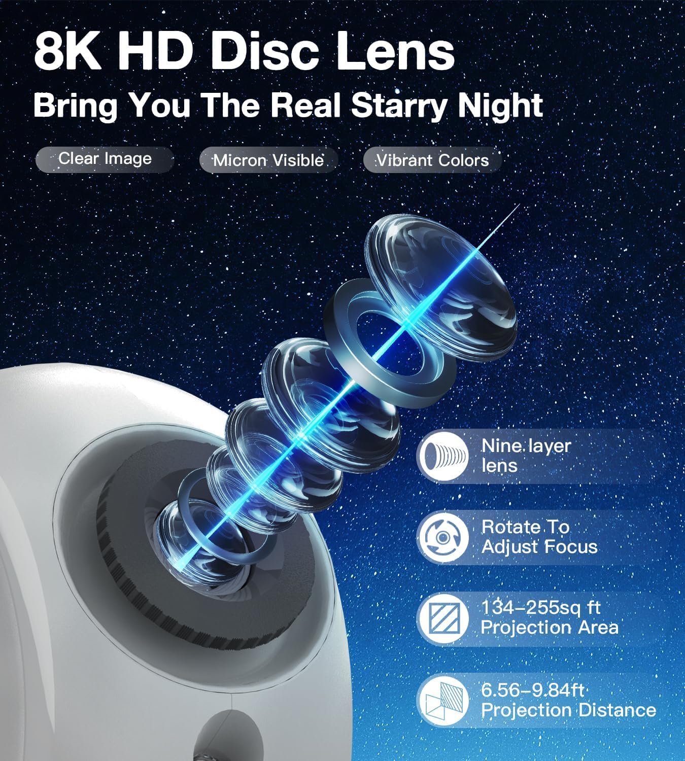 Galaxy Projector for Bedroom,4K Image Planetarium Projector Adjustable Knob,13 in 1 Kids Night Light Projector with Built-in Speaker & White Noise,360° Rotating with Remote Timer (White)