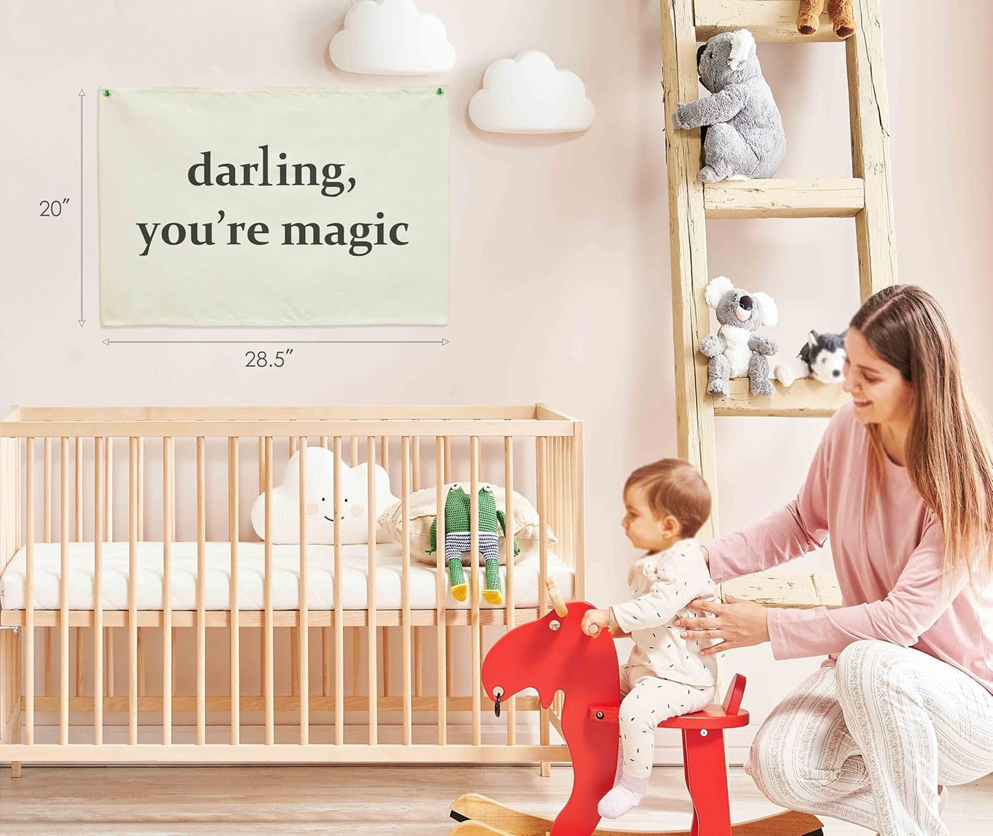 Nursery Canvas Banner Wall Decor Hanging Rectangular Flag Sign Art for Baby Kids Boy Girl,Babyroom Bedroom Playroom Decor,Christmas Gift for Nursery Wall Decor-Darling You’re Magic-28.5"L x 20"W