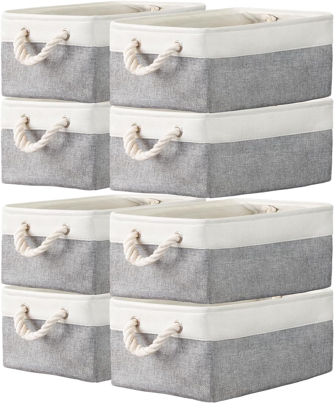 Storage Basket Bins 8 Pack Storage Baskets for Shelves - Decorative Baskets Fabric Storage Cubes Containers W/Handles for Clothes Storage Books, Home, Garage, Office, Bedroom, Parlor, Car (Grey/White)