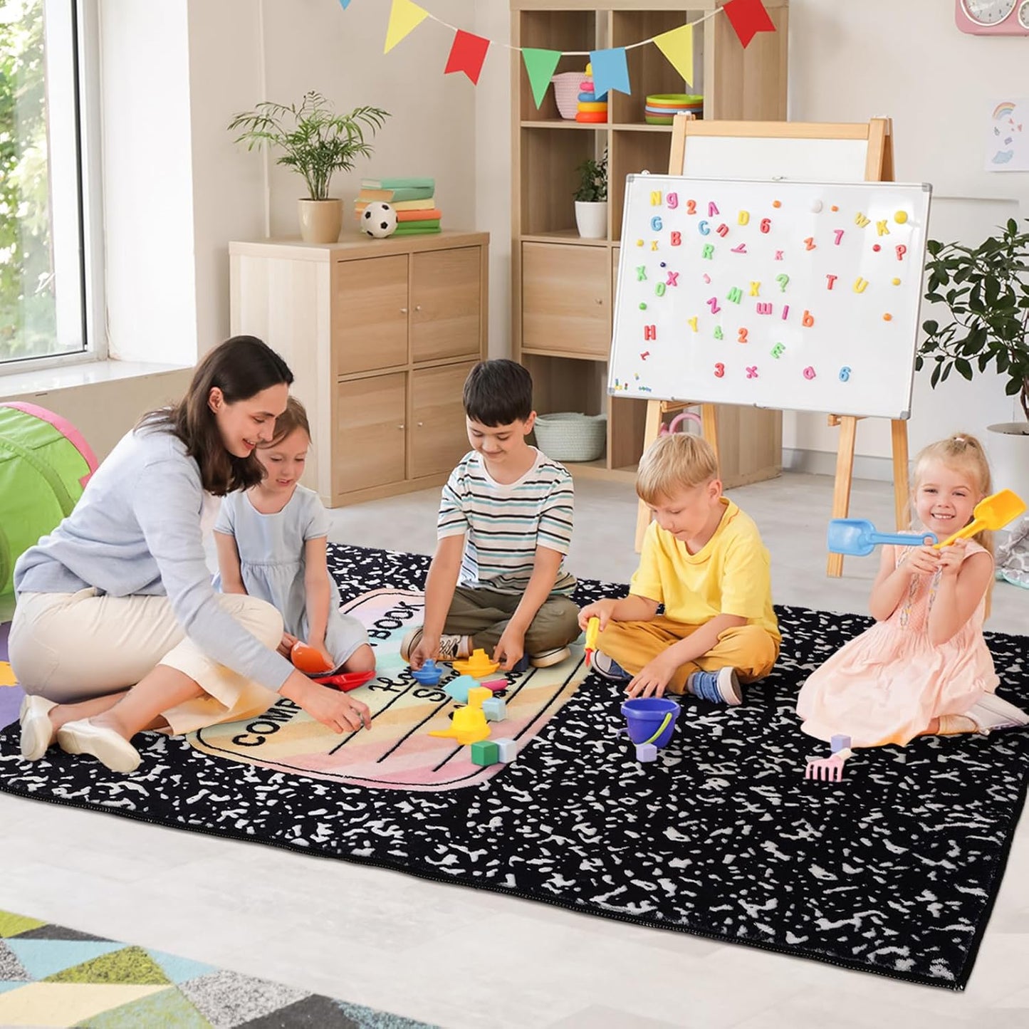 3.3 x 4 ft Composition Notebook Rug Classroom Decor Educational Area Rug Back to School Kid Reading Calming Corner Soft Fluffy Pastel Play Carpet for Nursery Playroom