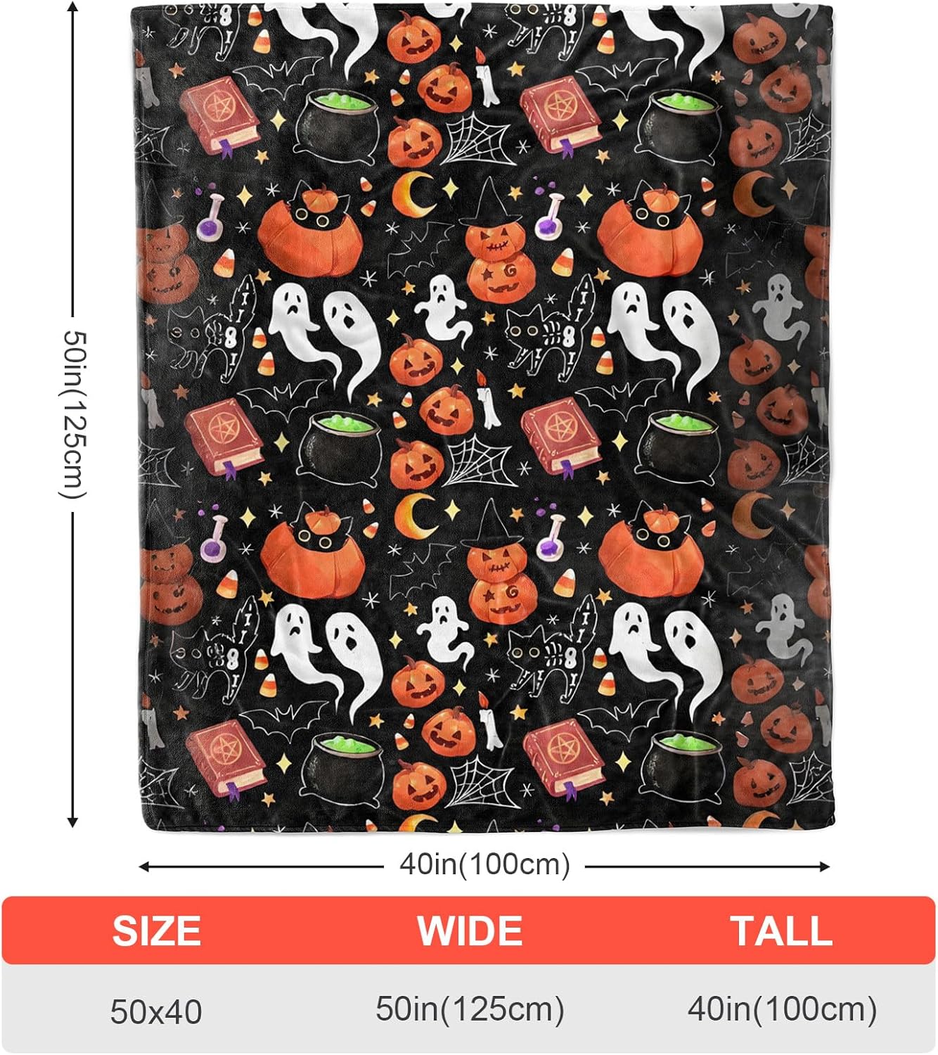 50"x40" Vintage Halloween Throw Blanket,Witch Spider Webs Bat Pumpkin Skull Gothic Blanket, Festival All Seasons Warm Cozy for Sofa Chairs Bed Office Home Women GIrls Gift (Halloween Blanket 4)