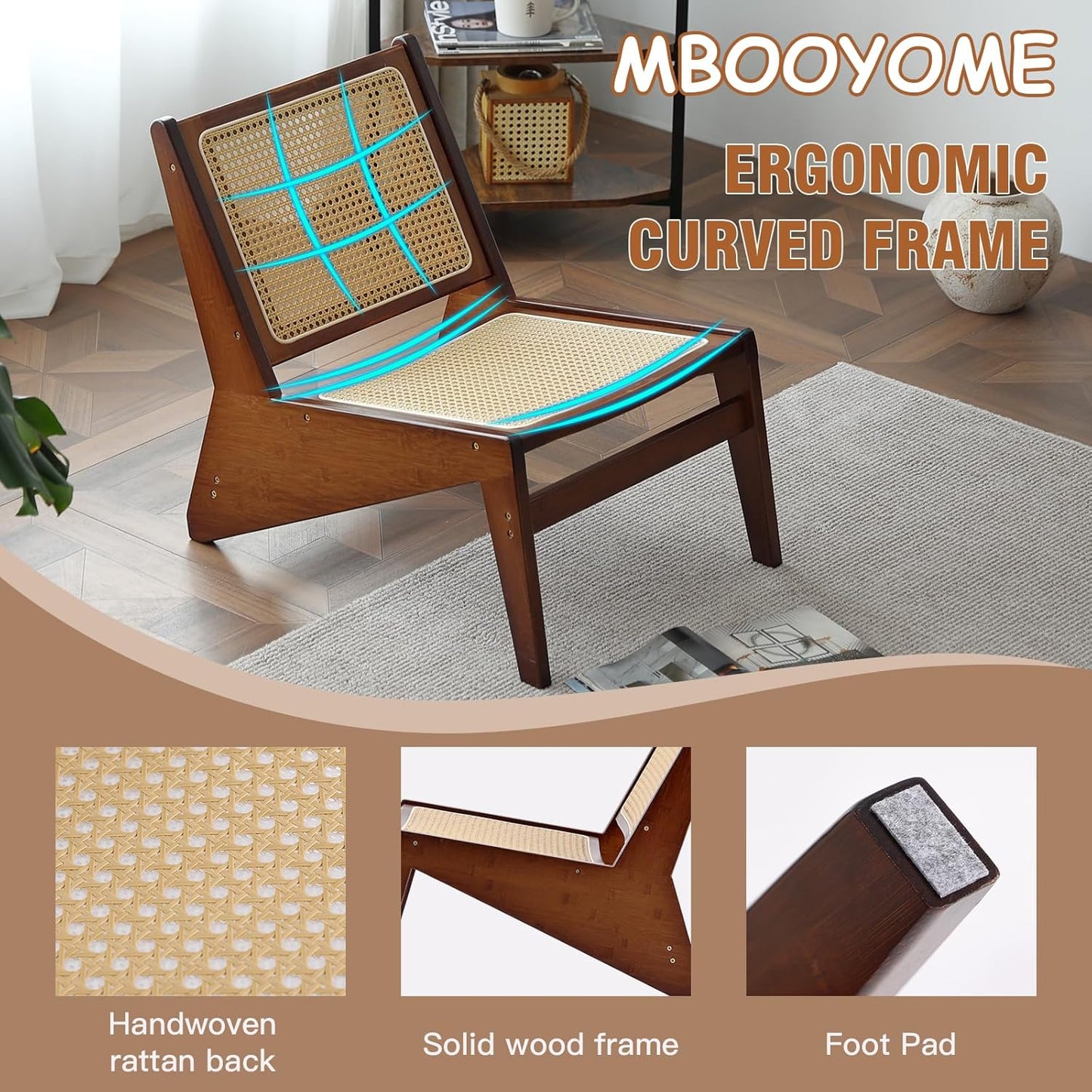 Mid Century Modern Accent Chair for Living Room, Low Lounge Chair with Solid Wood Frame, Comfy Armchair for Bedroom and Balcony, Walnut