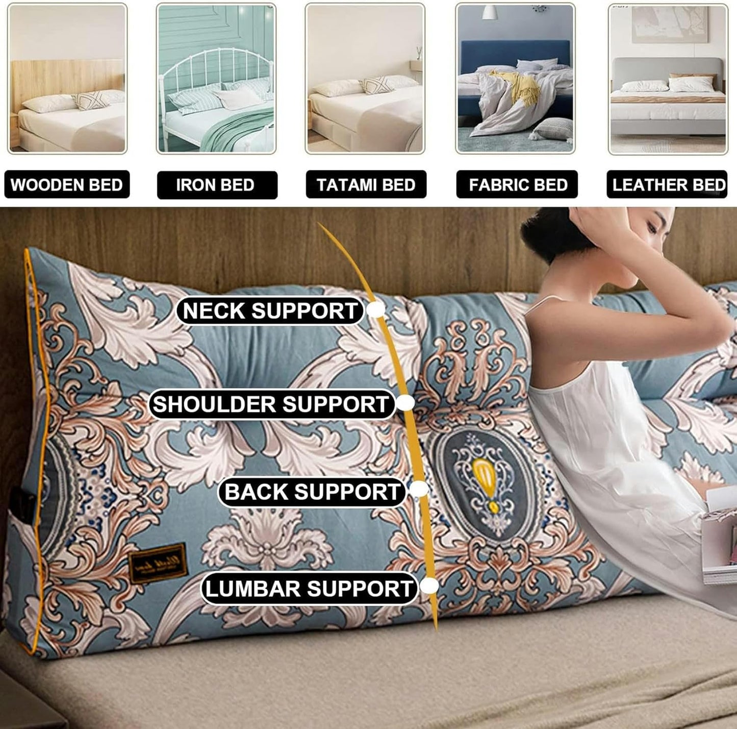 Wedge Pillow Triangular Headboard Pillow,Home Reading Pillow Back Support for Sitting Up in Bed Large Bolster Body Positioning Bedrest with Removable Cover~/