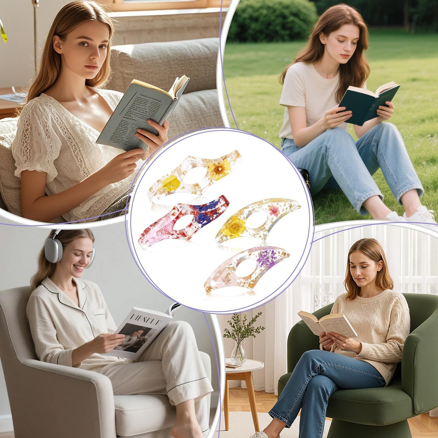 Dried Flower Book Page Holder 2PCS Book Accessories Thumb Book Page Holder Handmade Flower Bookmark for Reading Lovers Gifts for Book Lovers Teachers Students Kids (StyleB 2Pcs)
