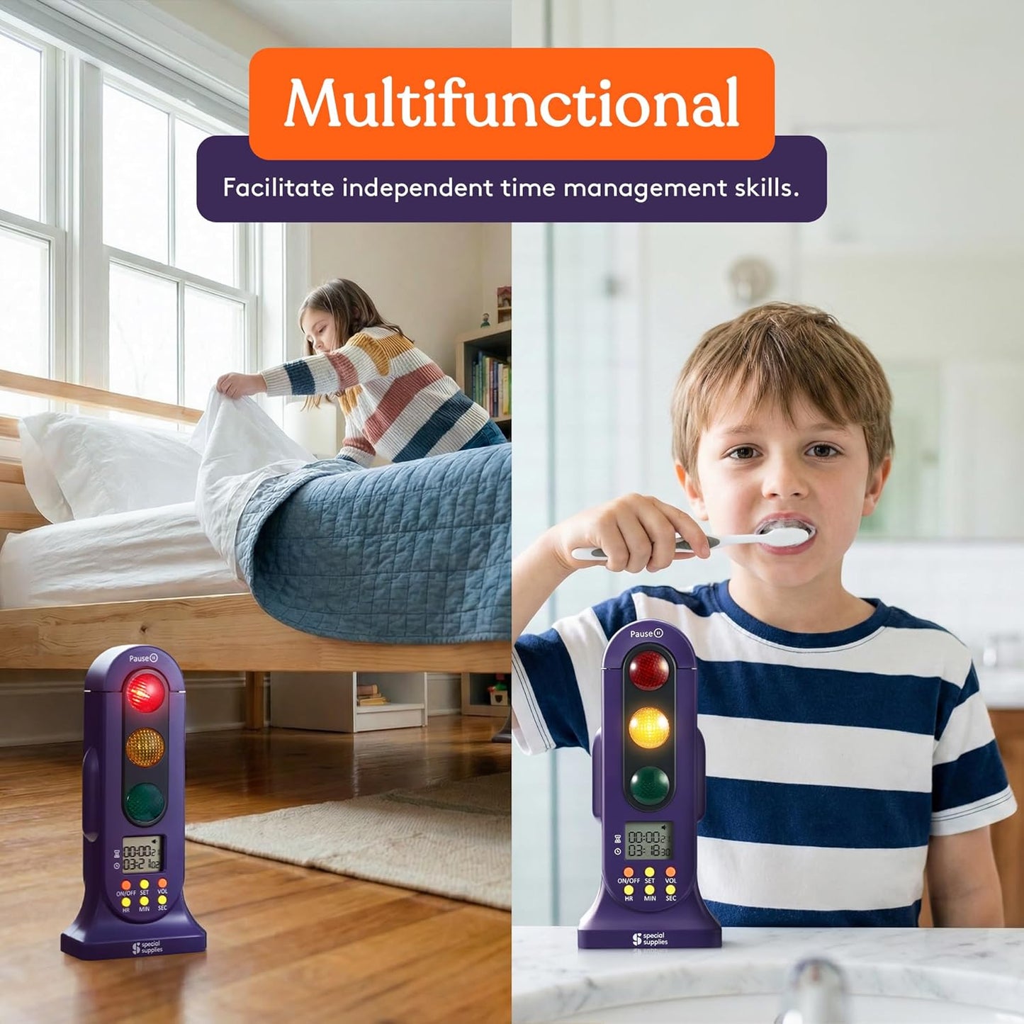 Special Supplies Stoplight Audio Visual Timer for Kids with Lights and Stopwatch Timer - Home and Classroom Timer for Time Management and Routines - Ages 3+