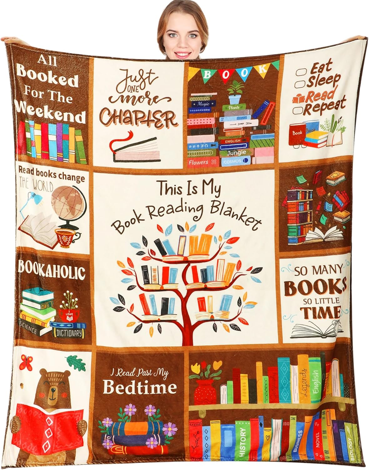 Reading Blanket for Book Lovers Gifts, 60x50" Soft Cozy Flannel Throw Warm for Couch Sofa Chair, Bookish Gifts for Bookworm Librarian Book Club Women Mom Sister