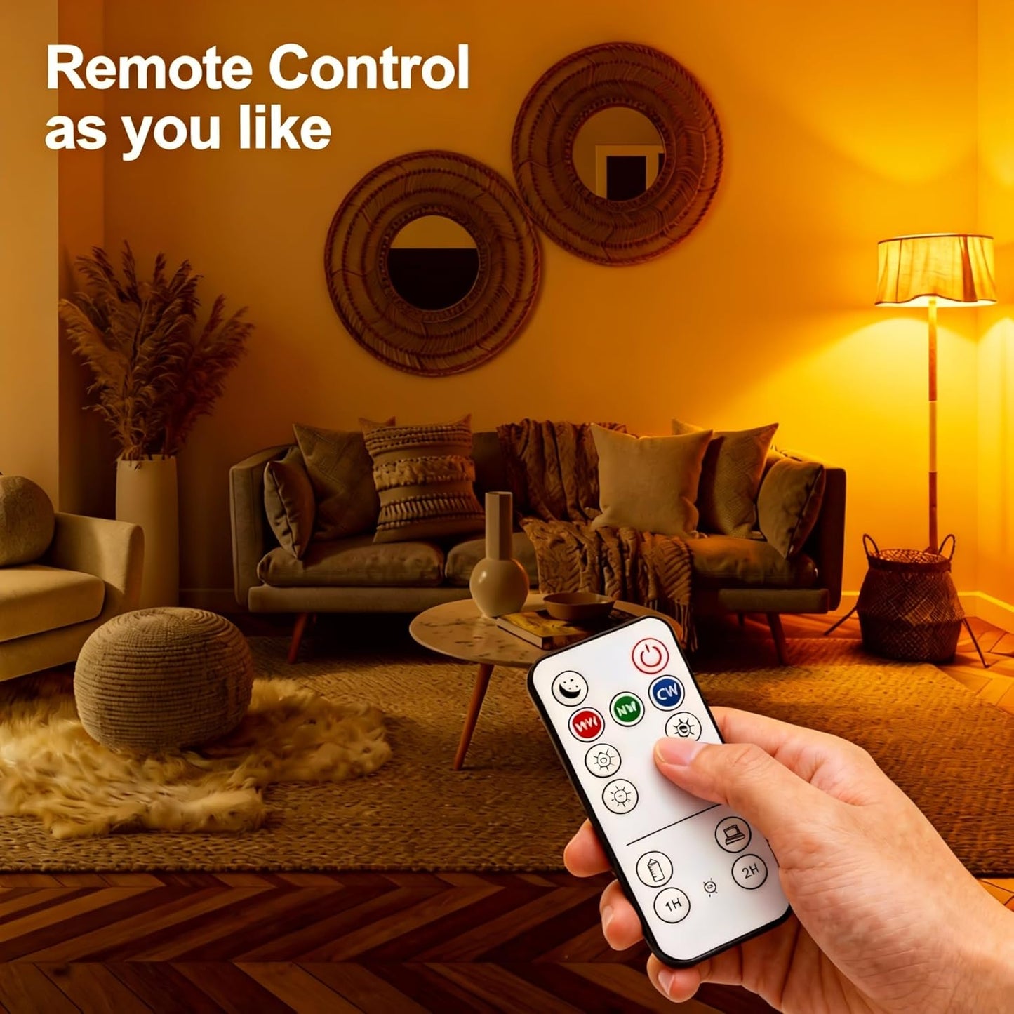 Amber Sleep Light Bulbs with Remote Control-800LM 9W (60W Equivalent),Blue Light Blocking,Dimmable,1800K-6500K,E26,Warm and Reading Light Bulb for Home Decor,2Bulb&1Remote