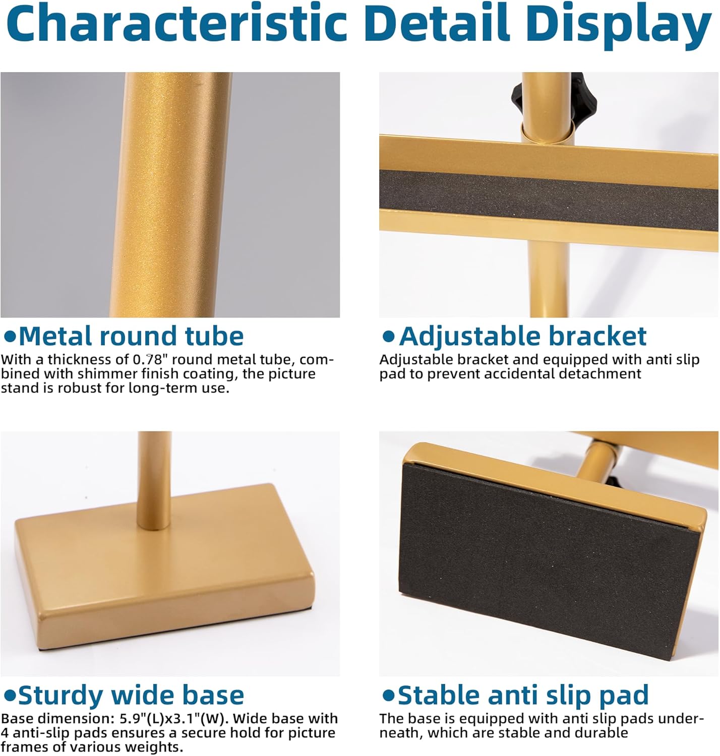 GRETJOB Adjustable Tabletop Easel Stand, 29" Picture Easels for Display Metal Picture Frame Holder Stand Table for Art, Photo (Gold)