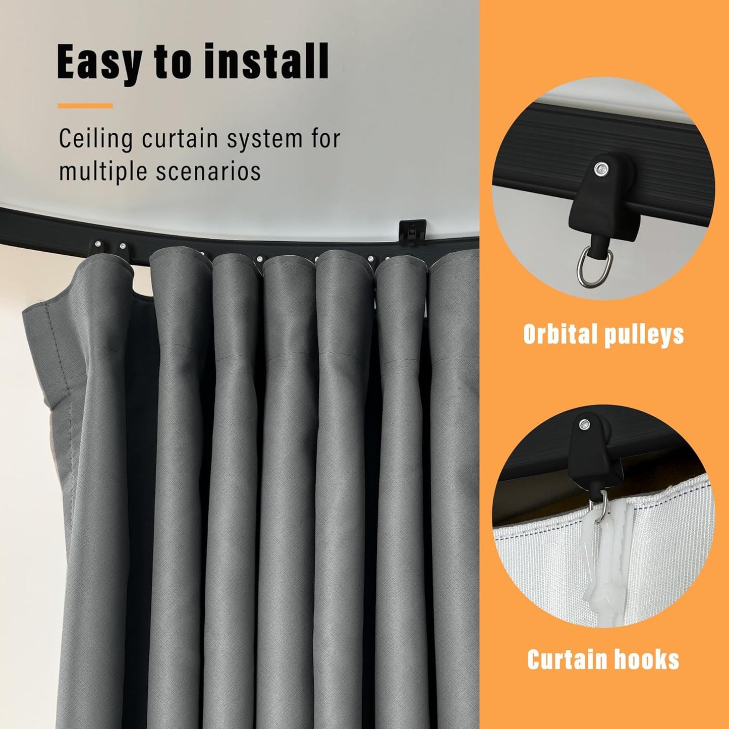 Room Divider Curtains with Flexible Ceiling Curtain Tracks Set,100% Blackout Floor to Ceiling Curtains Patio Sliding Door Curtains (Black Drape & Black Rail W 8.3 × H 8 FT)