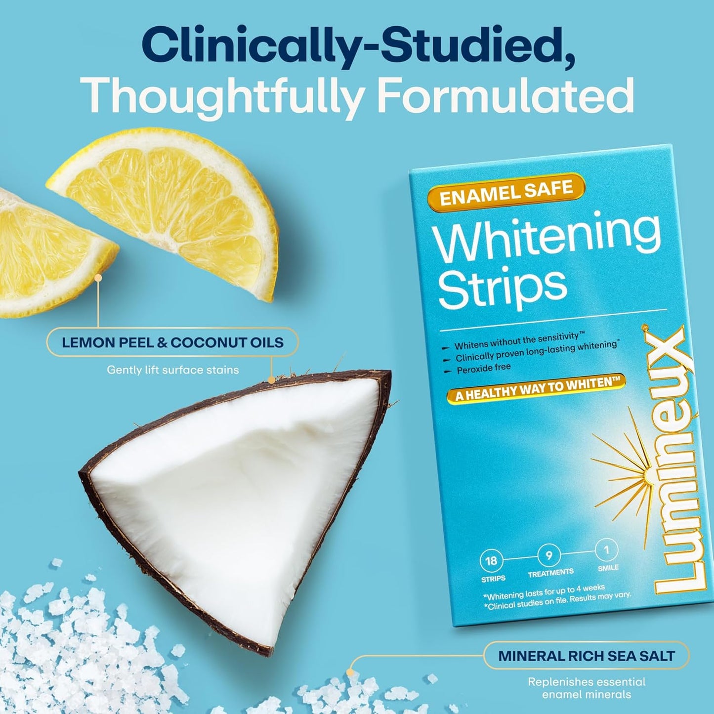 Lumineux Teeth Whitening Strips Kit - 9 Treatments (1 Month) - Peroxide Free - Enamel Safe for Whiter Teeth - Whitening Without The Sensitivity - Dentist Formulated - Sensitivity Free