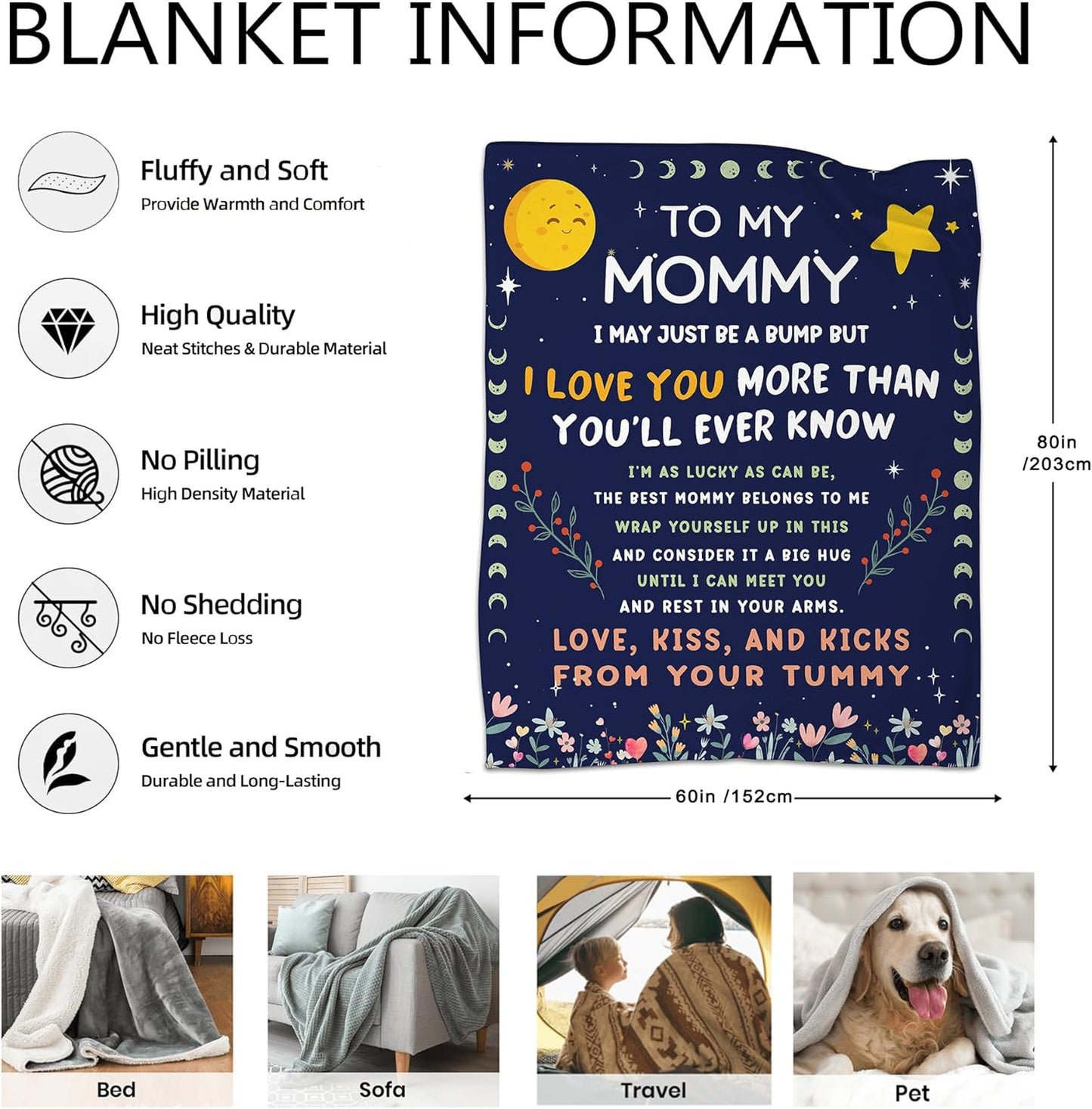 Mom to Be Gifts Pregnancy Gifts - First Time Mom Gifts, Promoted to Mom Gifts, Flannel Soft Blankets and Throws for New Mommy 60x80in