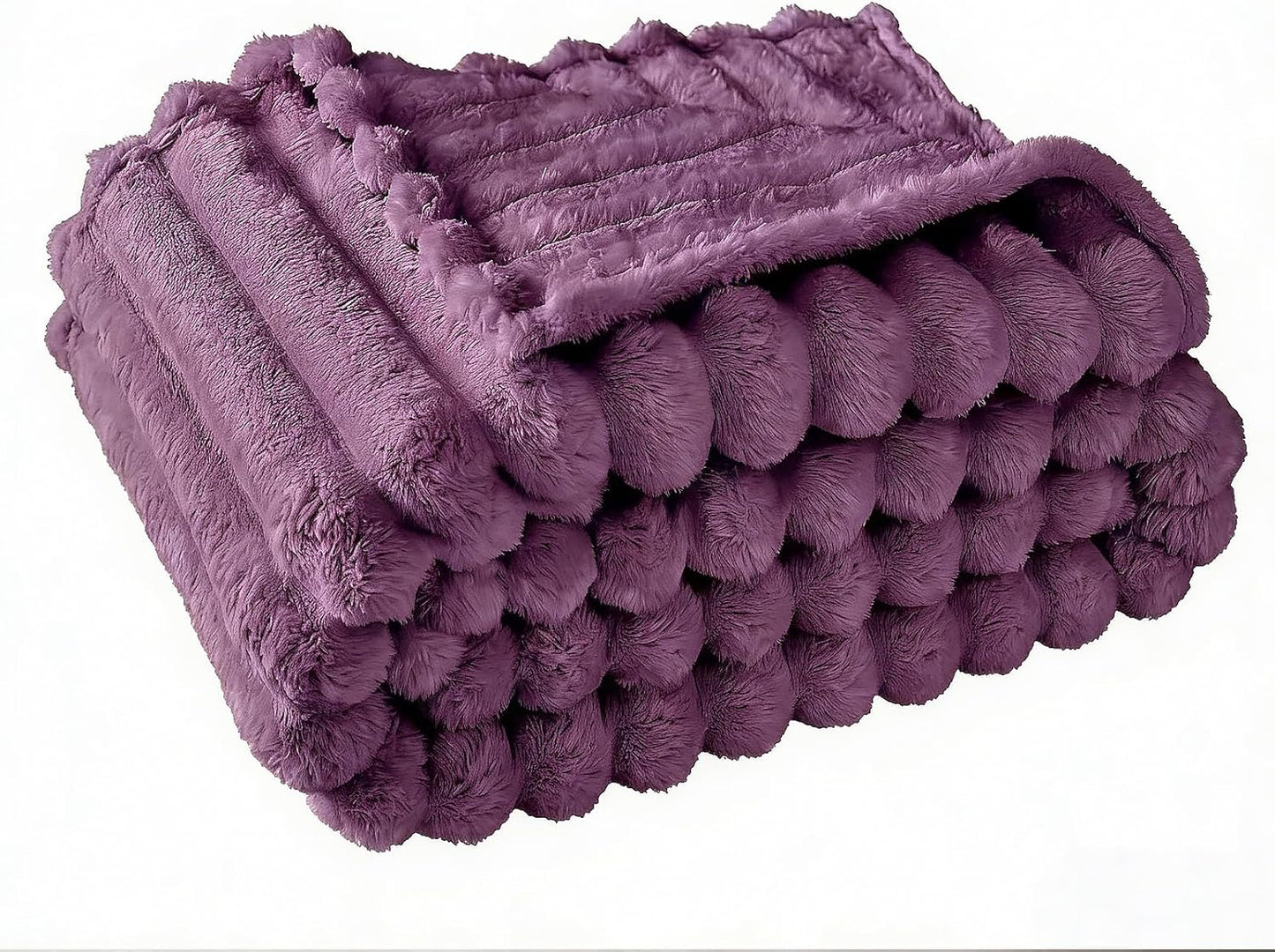 SS-Sunrise Fleece Throw Blanket for Bed 80"x90", Fluffy 3D Ribbed Jacquard Coral Purple Flannel Blanket 330gsm, Soft Plush Blanket for Home Decor