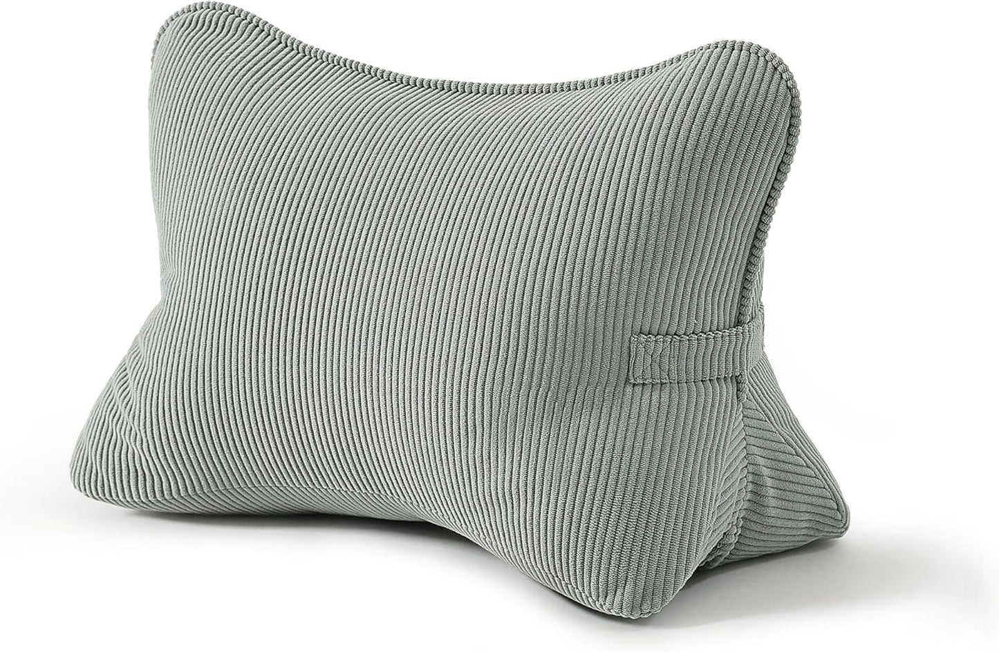 Corduroy Lumbar Support Back Pillow for Sitting Up & Reading, Ergonomic Triangle Back Support Cushion for Sofa, Armchair & Bed, Removable Washable Cover, Grey Green