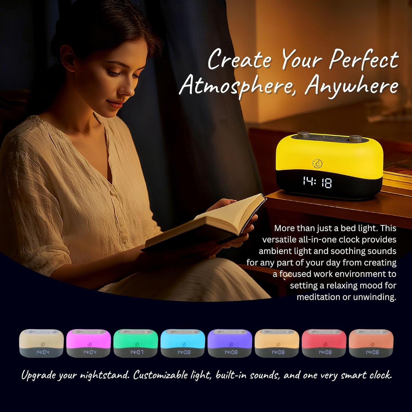 White Noise Machine with 29 Sounds + 16 Colors – Digital Alarm Clock & Amber Night Light for Blue Light Blocking, Gentle Wake Alarm, Sleep Timer & Memory Function for Adults & Kids