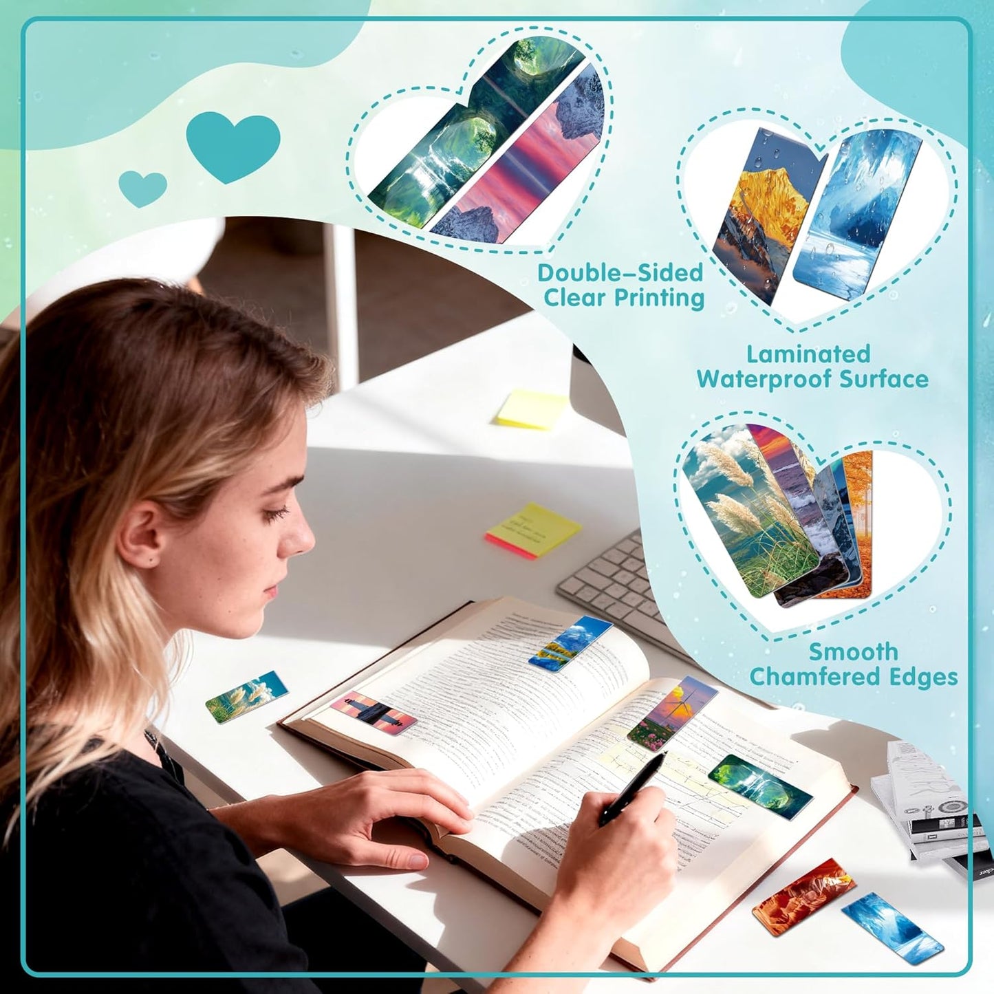 96Pack Magnetic Bookmarks Bulk Book Marks for Reading Women Men Adults Book Lovers Gifts, Cute Bookmarks Magnet Bookmark Clips Magnetic Page Markers Pretty Funny BookMarker (Scenery)