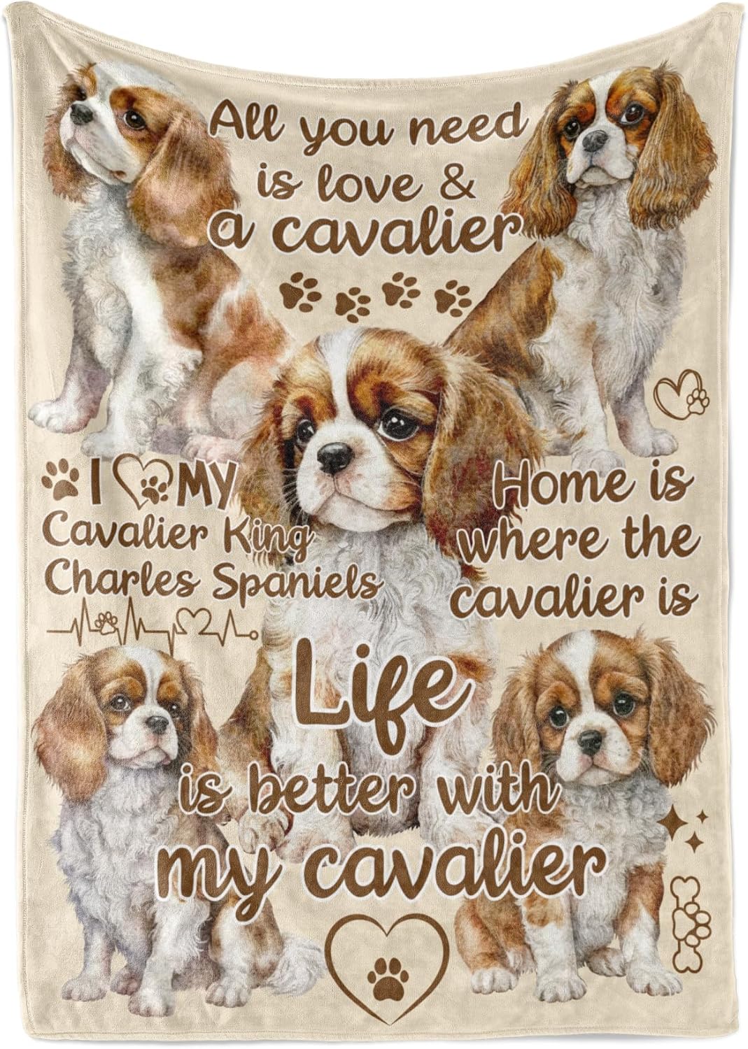 Cavalier King Charles Spaniel Blanket Gifts for Dog Lover & Owner, Cavalier Gifts for Women & Men, Dog Mom & Dad, Soft Flannel Blanket, 65 x 50 inches