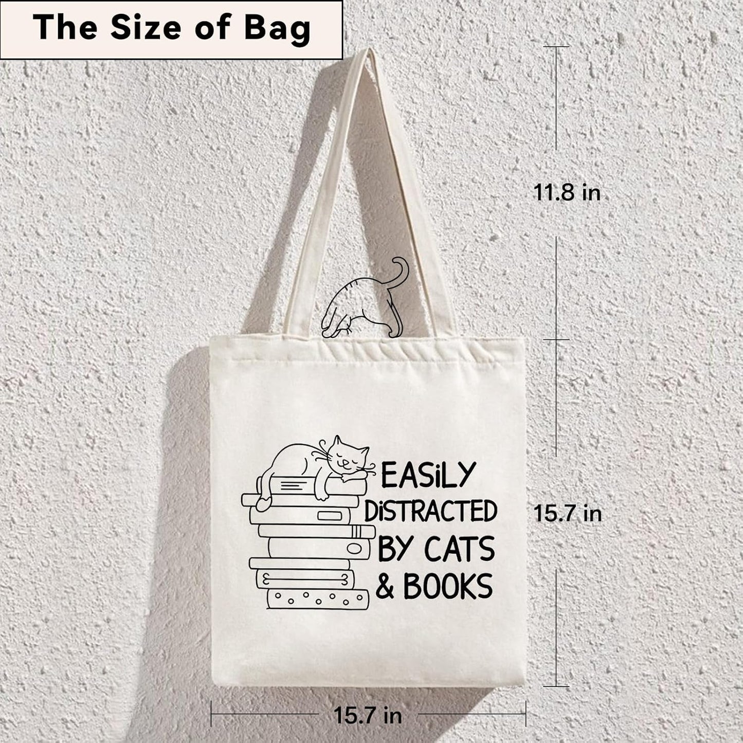 Book Lovers Gifts Cat Lover Gifts for Women Canvas Tote Bag Bookish Accessories Club Cat Themed Gift