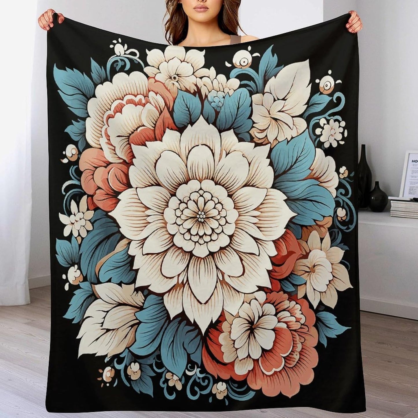 Floral Print Throw Blanket for Couch Super Soft Warm Lightweight Throw Blankets Cozy Flannel Bed Blanket Cute Decorative Blankets for All Seasons Home Decor Gift 60"*80"（150 * 200cm）